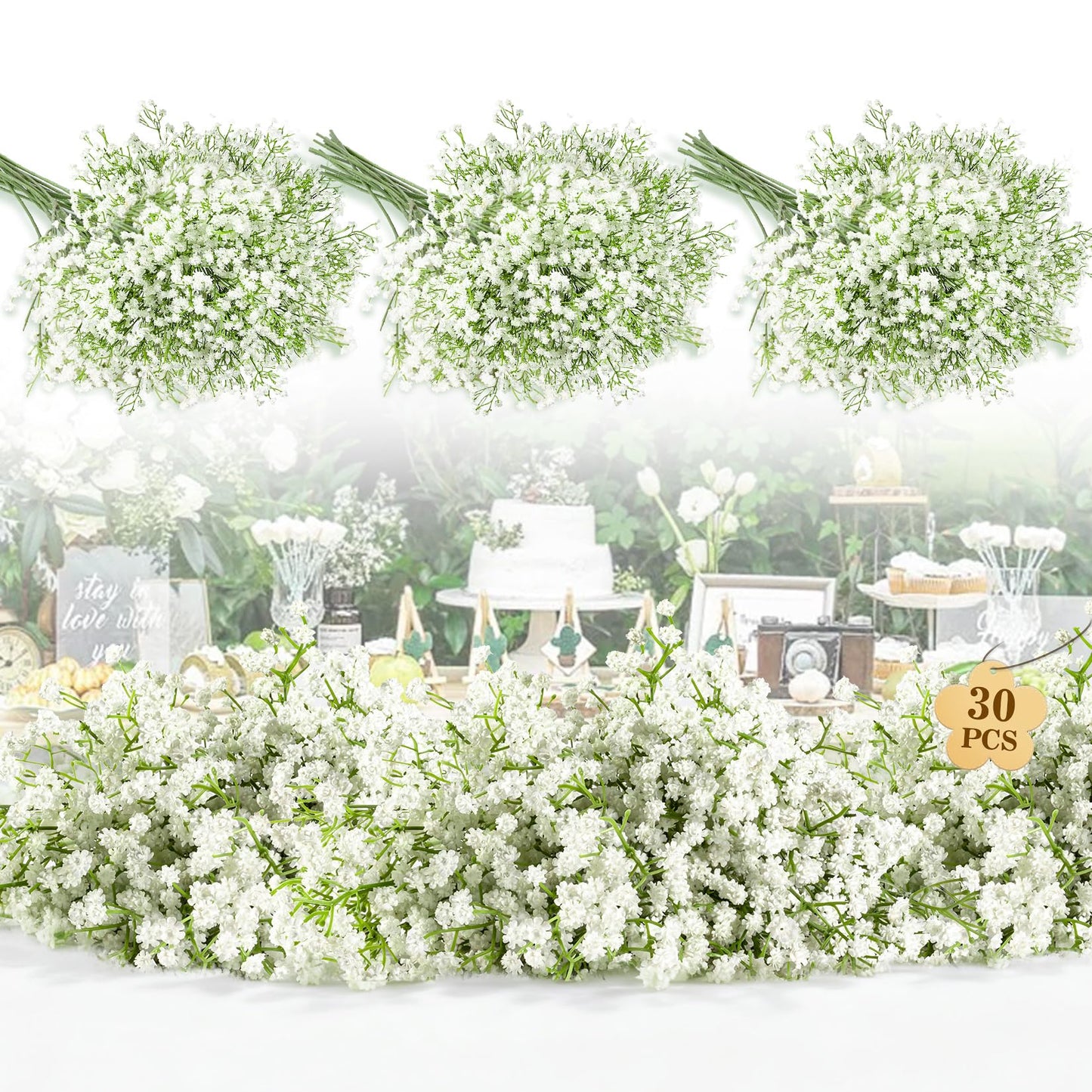 MAQIAHN 30 Baby Breath Artificial Flowers - Babies Breath Flowers Artificial Bulk Faux Flowers Bouquet White Flores Greenery Real Touch Fake Flower Arrangements Wedding Centerpieces Tables Decorations