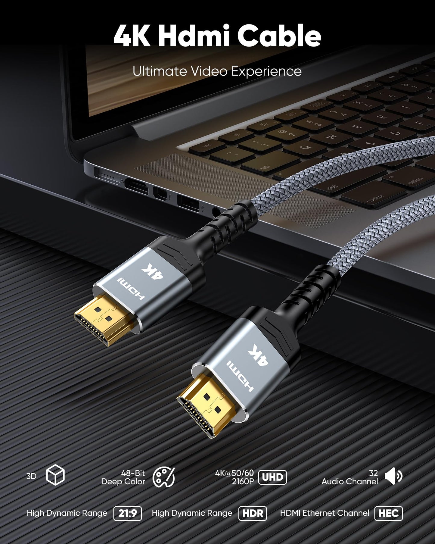 Highwings 4K Fiber Optic HDMI Cable 75FT Long - Unidirectional 4K HDR Braided HDMI Cord, 18Gbps High Speed with Ethernet/ARC, 3D, HDCP 2.2, ARC, Compatible for PS-5/4/3/4K HDTV/Streaming Media