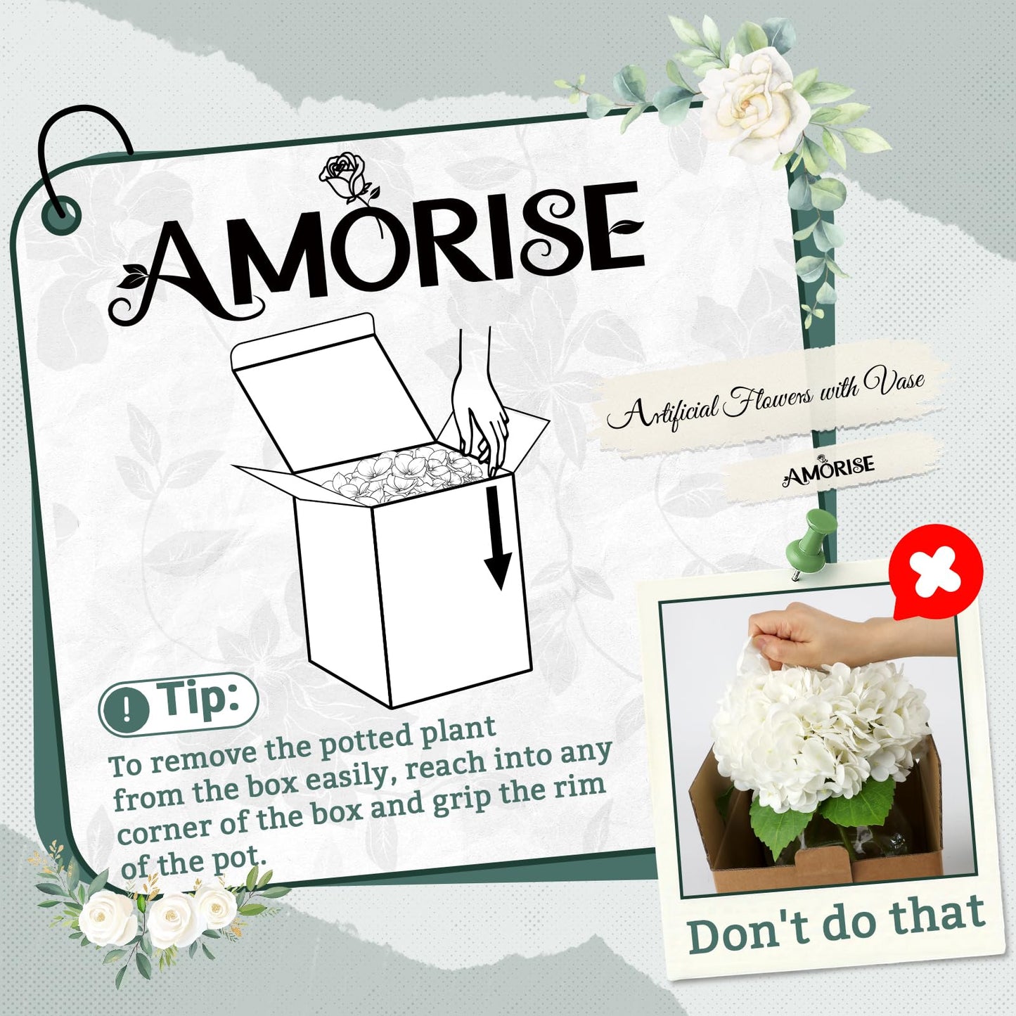 AMORISE Real Touch Artificial Hydrangea in Vase,Premium Faux Flowers with Faux Water for Home Decoration,Coffee,Table,Wedding,White Fake Hydrangea with Vase for DIY Floral Arrangements