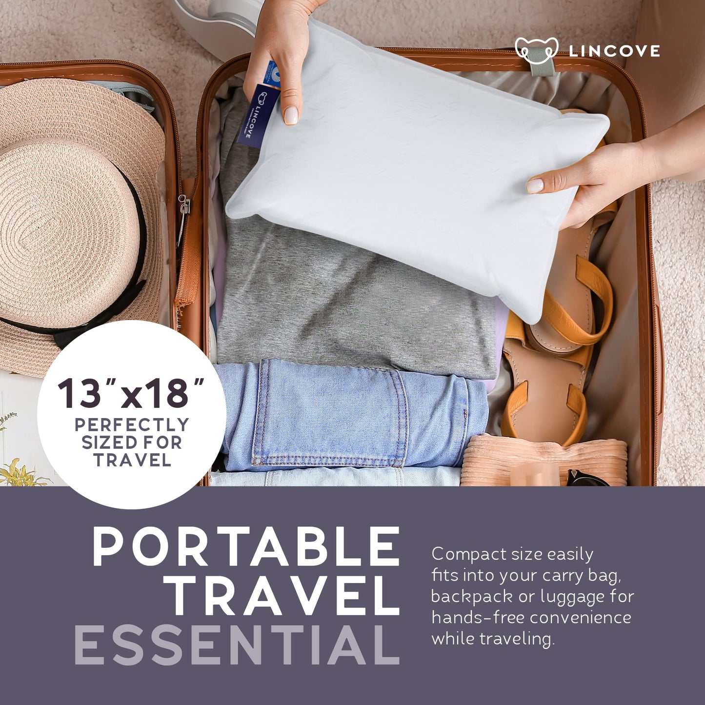 Lincove Canadian Down Feather Travel Pillow Pack of 2 - Luxury Pillows to Support Head, Neck, While Sleeping on Airplanes, Cars, Hotels & Home - Comfortable Vacation Sleeping Essential, 13"x18"