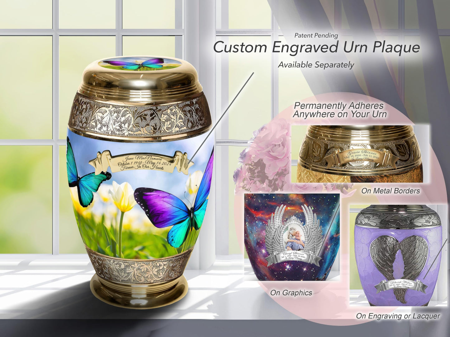Wild Butterflies Cremation Urn for Ashes for Women - Beautifully Handcrafted & Personalized Cremation Urns for Human Ashes Adult Female, Mom, Sister or Daughter