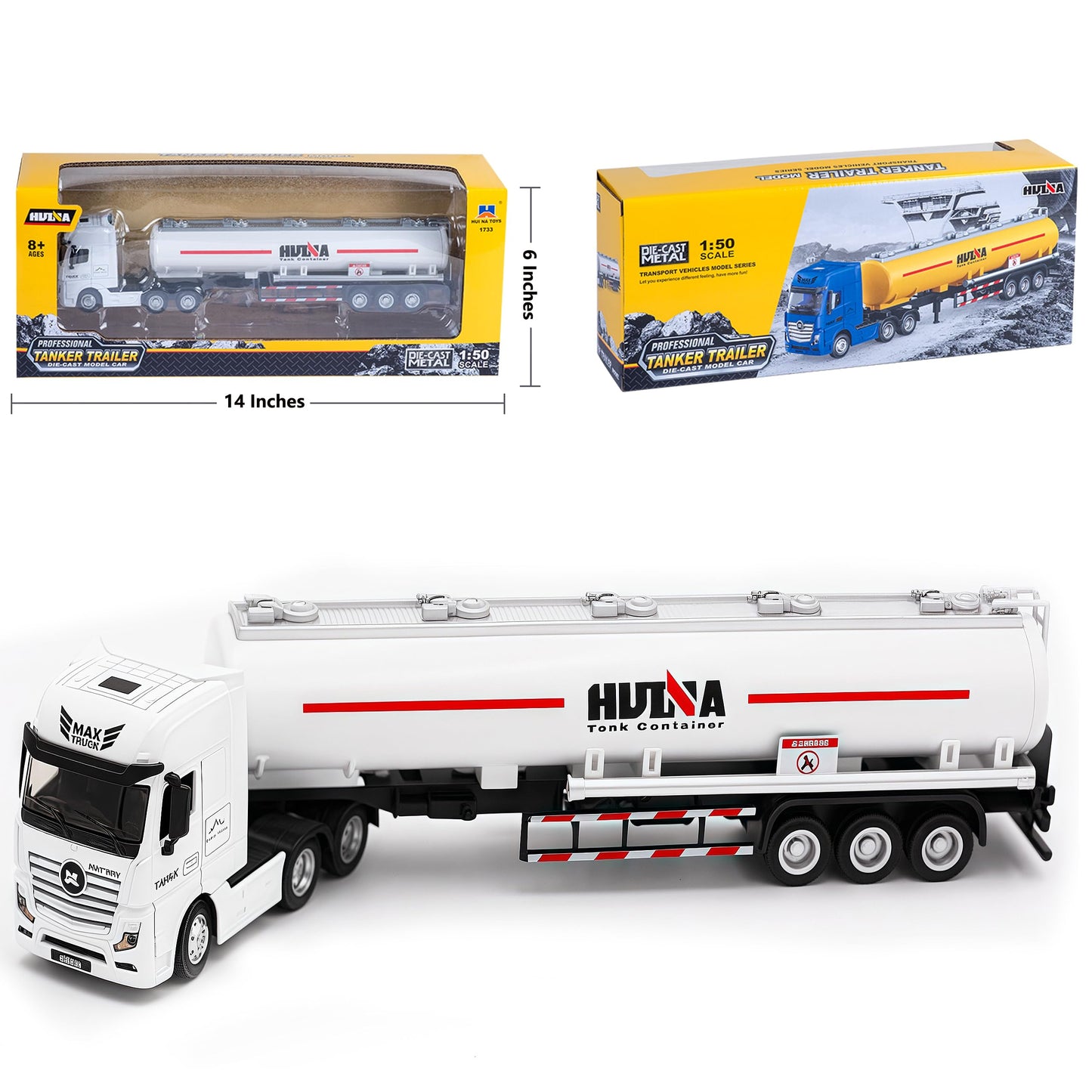 Gemini & Genius Oil Tanker Trailer Toy for Kids, Heavy Duty Realistic Alloy Hauler Car Toys, Transport Vehicle, 1:50 Scale Diecast Tanker Truck, Toy Trucks for Kids (Detachable)