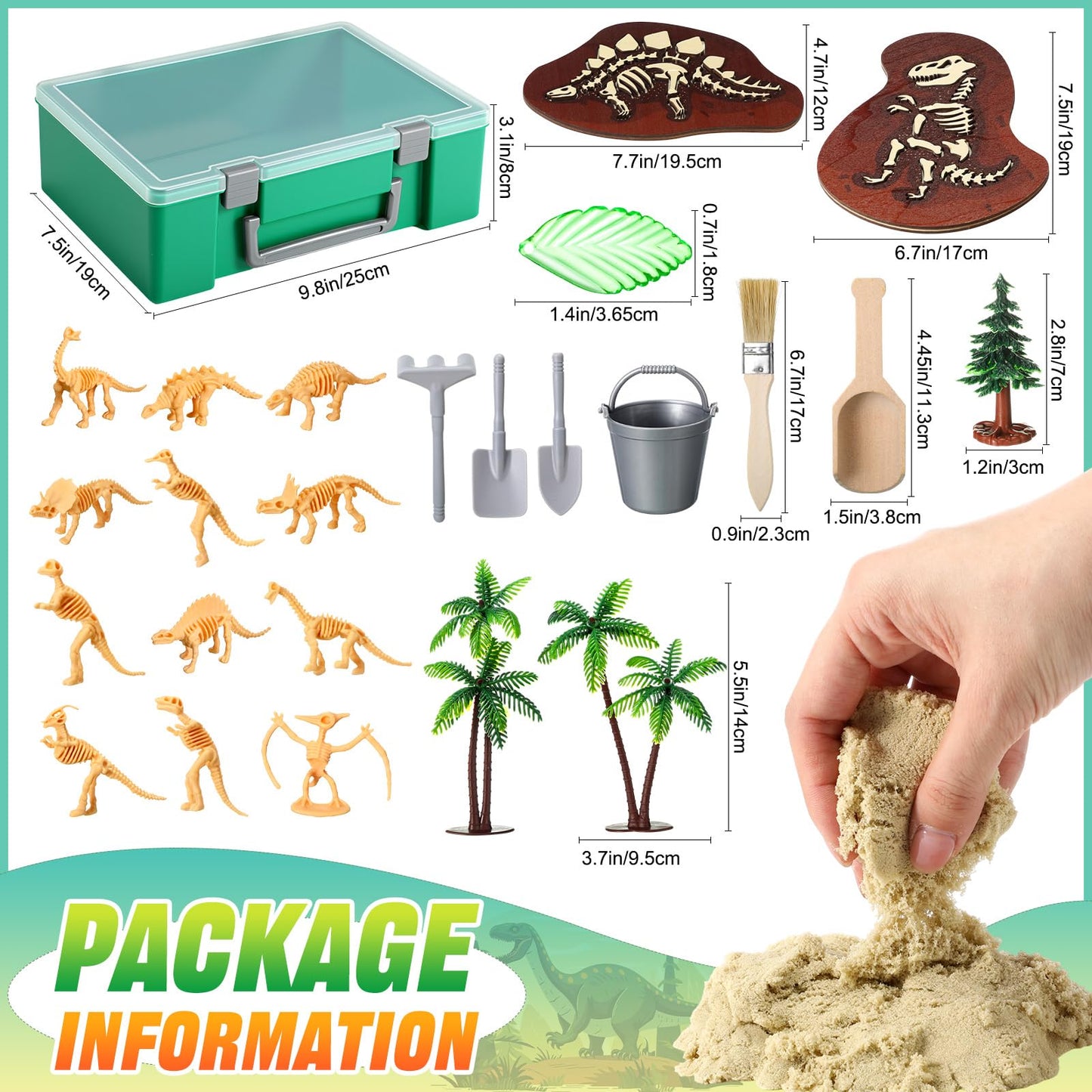 Jenaai Set of 47 Dinosaur Sensory Bin Dinosaur Sand Toy Dino Sensory Bin Box Storage Sandbox with Lid Sand for Winter Christmas DIY Making Kit Decorations Gifts Fillers Pretend Learning Activities
