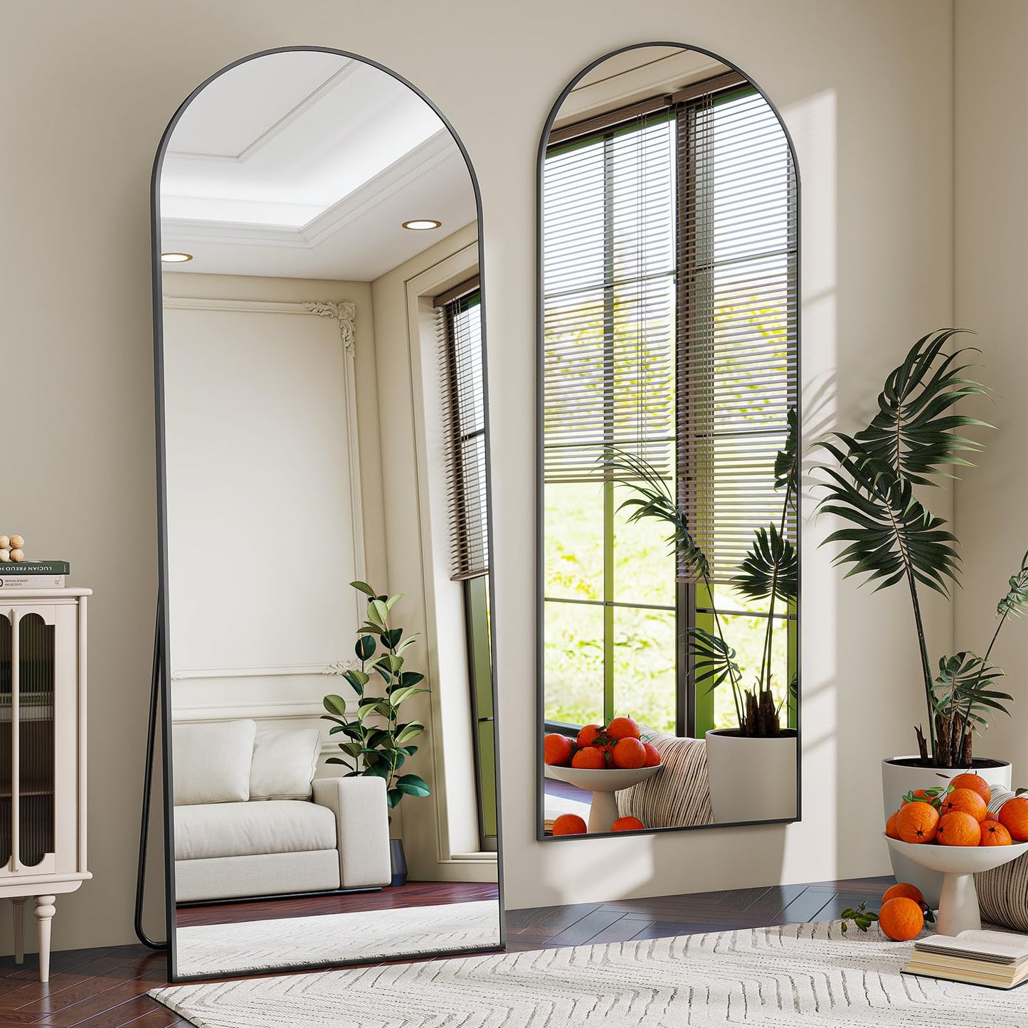 Riskioir 56" x 21" Arch Full Length Mirror - Floor Full Body Mirror with Aluminum Frame - Standing, Leaning or Hanging, for Bedroom, Living Room, Black
