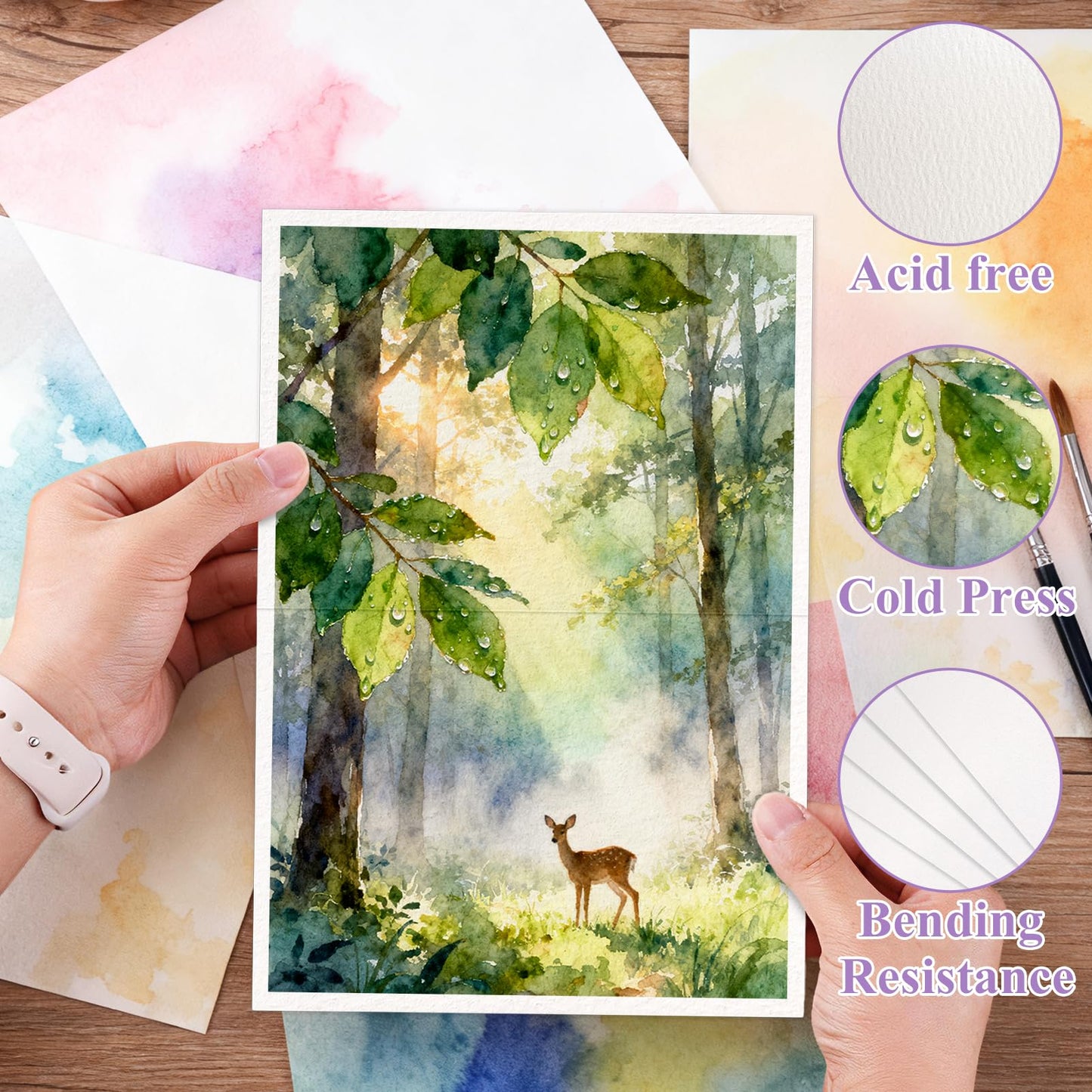 Yalumo 60 Sets Watercolor Cards with Envelopes, Foldable Blank 5x7 Inch 140lb/300gsm 100% Cotton Cold Press Paper, Acid-Free Thick Cards for DIY Painting, Greeting, Thanks, Thanks, and Holiday Crafts