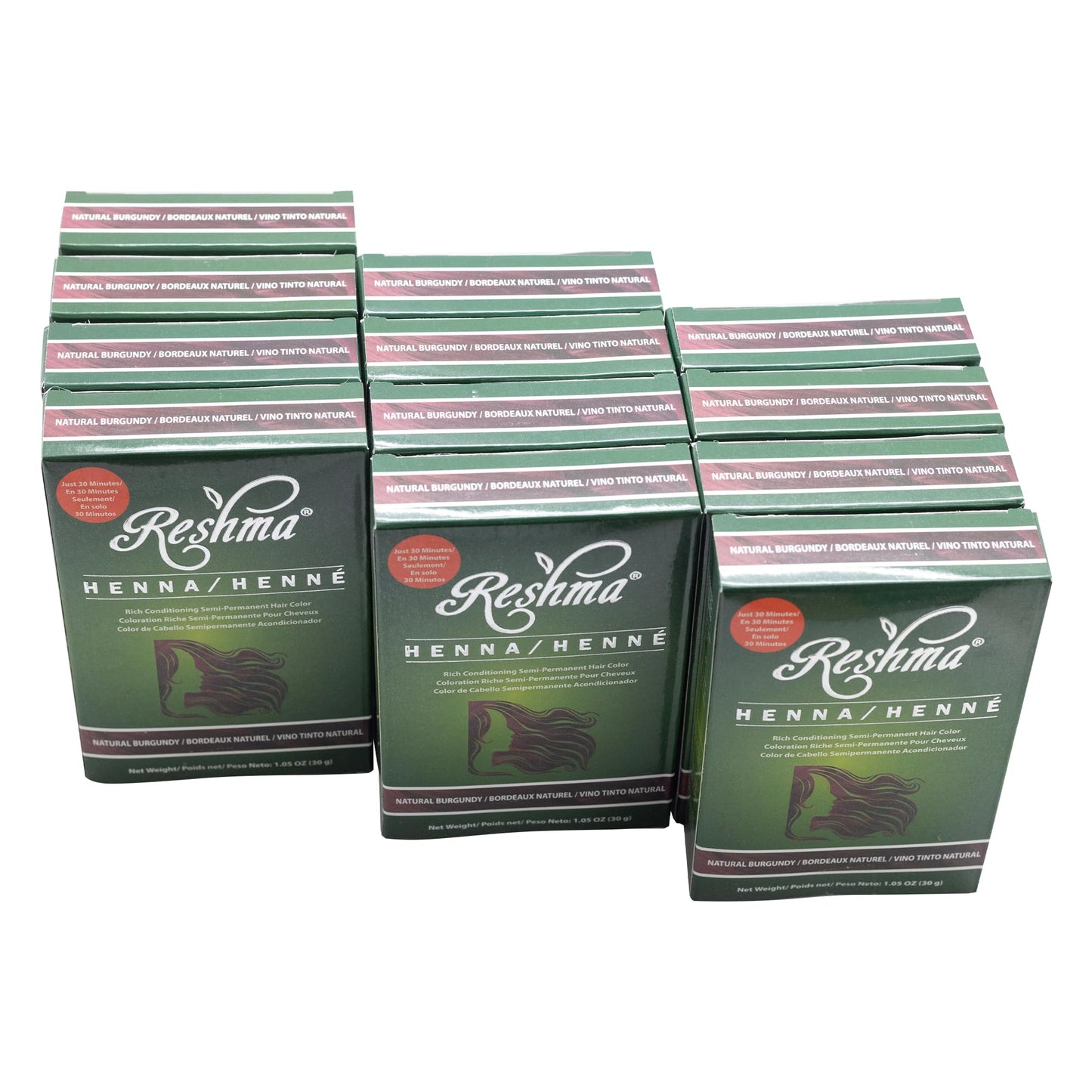 Reshma Beauty 30 Minute Henna Hair Color Infused with Natural Herbs, For Soft Shiny Hair Henna Hair Color Dye, 100% Gray Coverage Semi Permanent Ayurveda Hair Products - 12.6 oz, Pack of 12 (Burgundy)