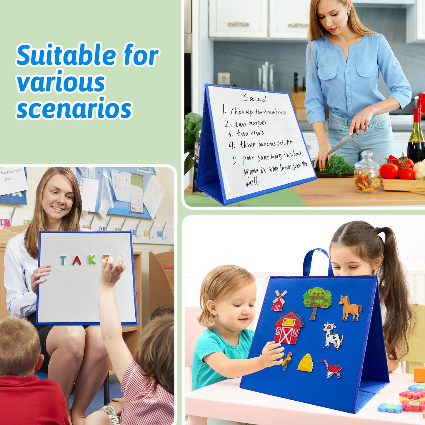 Felt Flannel Board/Dry Erase White Board for Toddlers,17.3 * 17.3in,Double-Sided,Folding,Standing,for Wall,Classroom,Preschool,Kiddie Corner,Interactive,Gifts for Kid