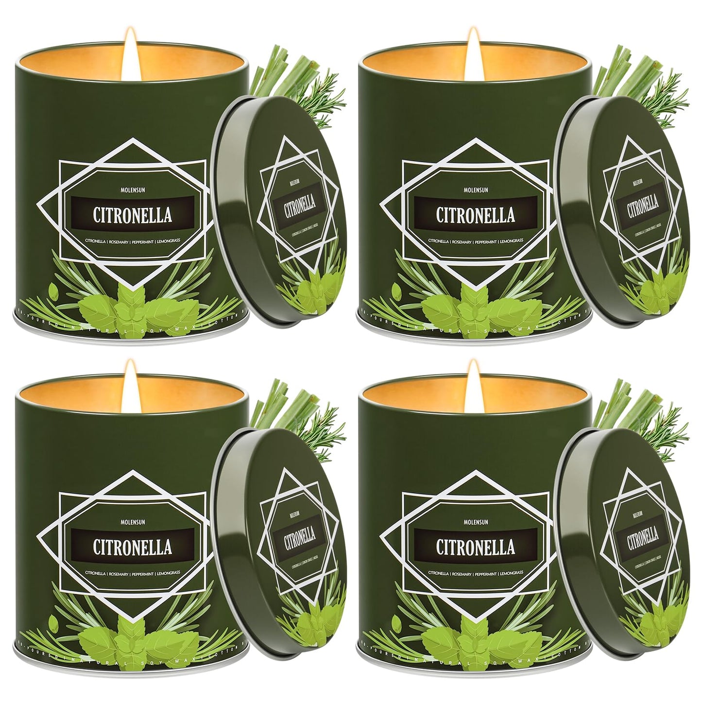 Citronella Candles Outdoor 4-Pack, Total 36oz Citronella Candles for Outside Patio, Camping & Garden, Summer Gifts for Indoor Home Scented, 50-Hour Burn Time, 9 Ounce Each
