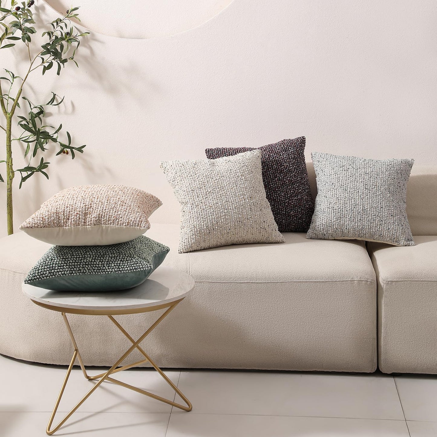 Striped Throw Pillow Covers 20x20 Set of 2 Beige Textured Boucle Chic Morden Boho Accent Farmhouse Square Decorative Couch Pillow Covers for Home Decor Bed Sofa Living Room