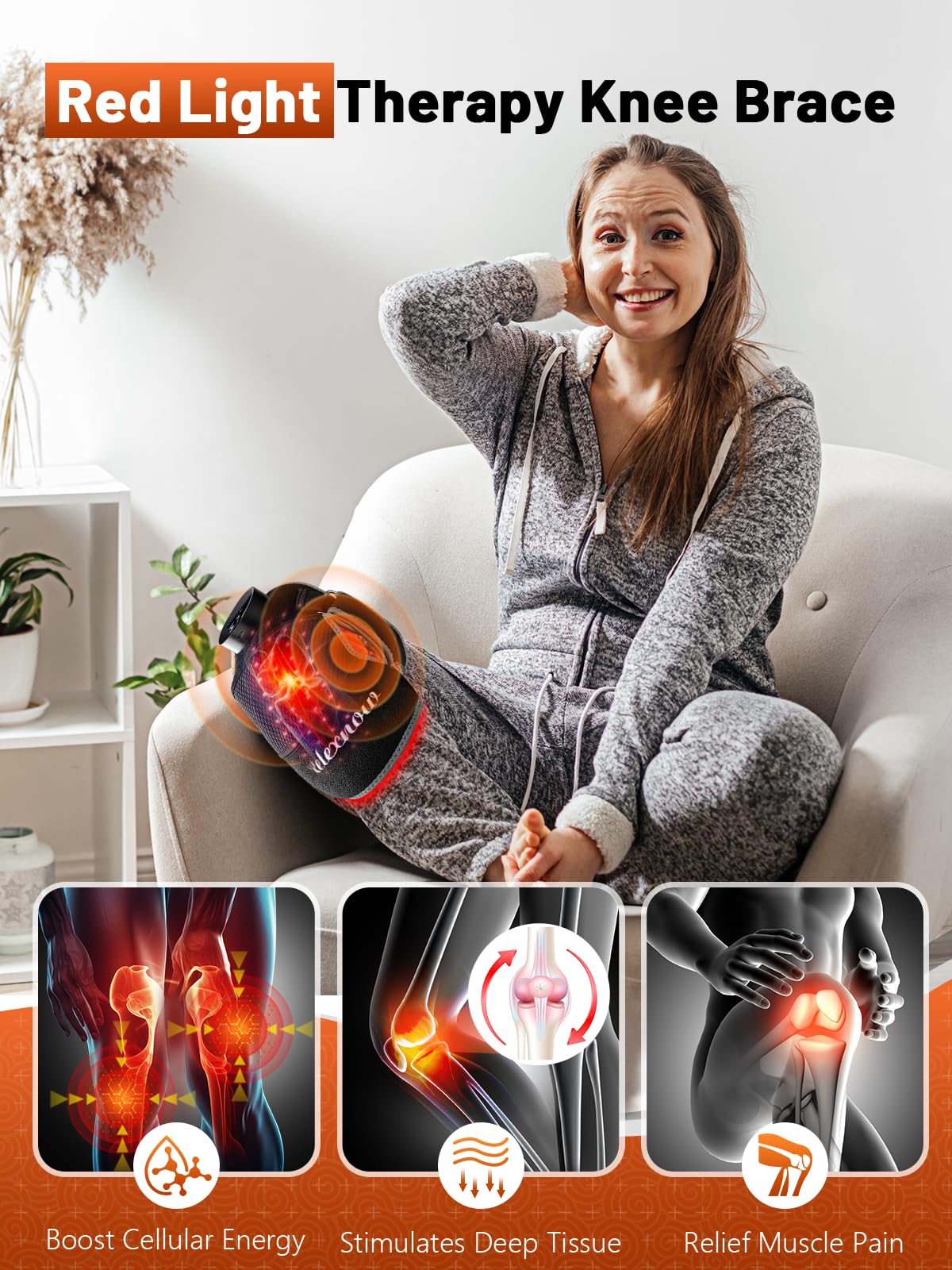 Red Light Therapy Knee Brace, Vibration Knee Massage with Extension Band, Wireless Rechargeable Controller,660nm and 850nm Near Infrared Light Therapy Device for Knee/Elbow/Shoulder Pain Relief