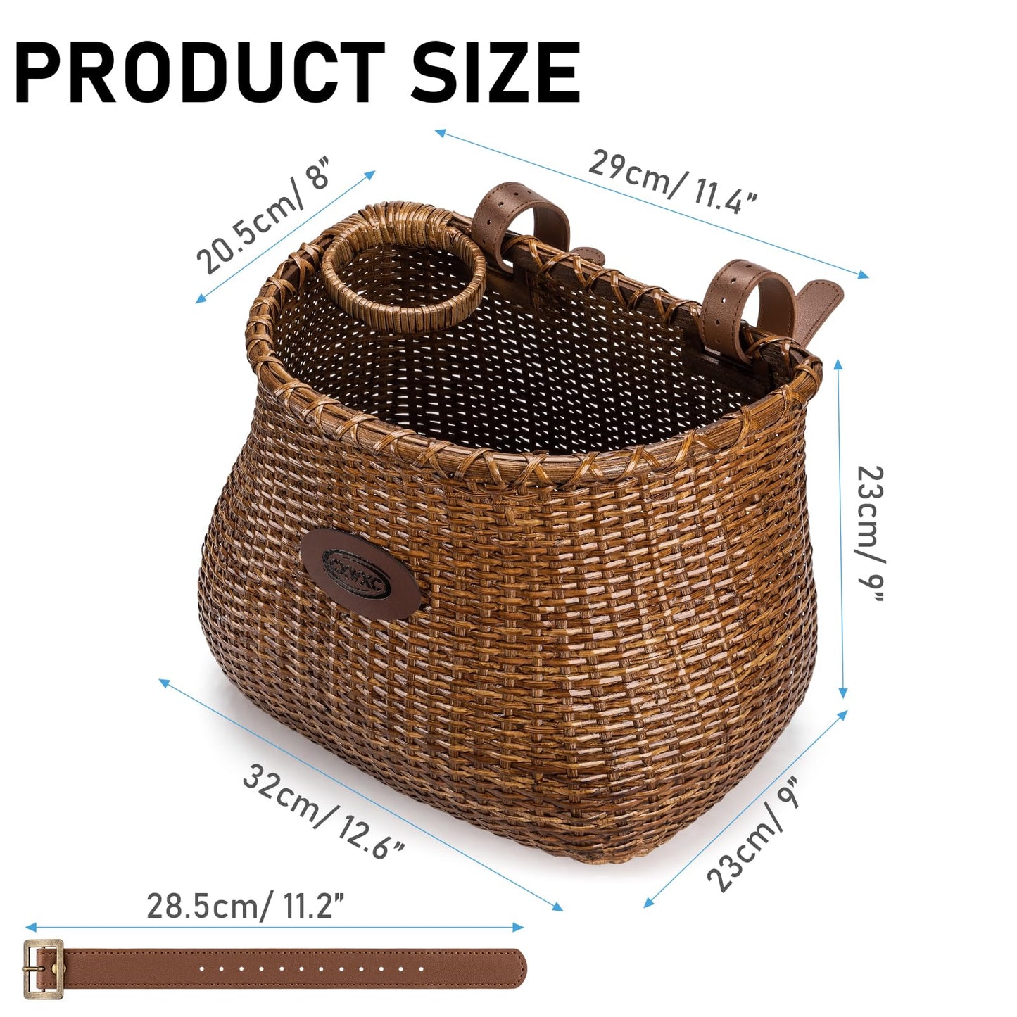 CXWXC Bike Basket - Handmade Rattan Bike Baskets for Girls Women - Front Bicycle Bike Basket with Coffee Cup Holder for Beach Cruiser, Scooter, Ebike (Brown)