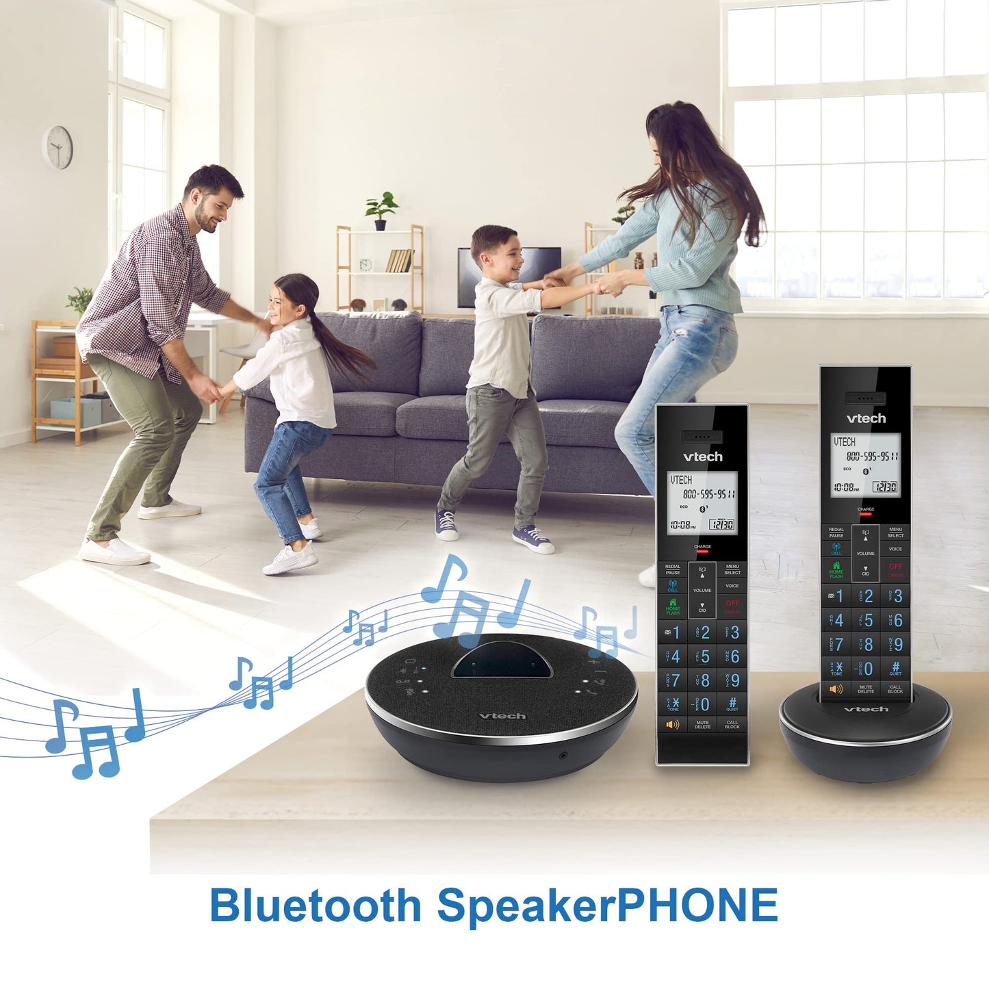 VTech LS6381-2 Bluetooth Speaker with Echo Cancellation, Noise Reduction, Music Streaming, PC/Landline/Cellular Calls, Paired with DECT6.0 Cordless Handset, Answering System, Smart Call Blocker,Black