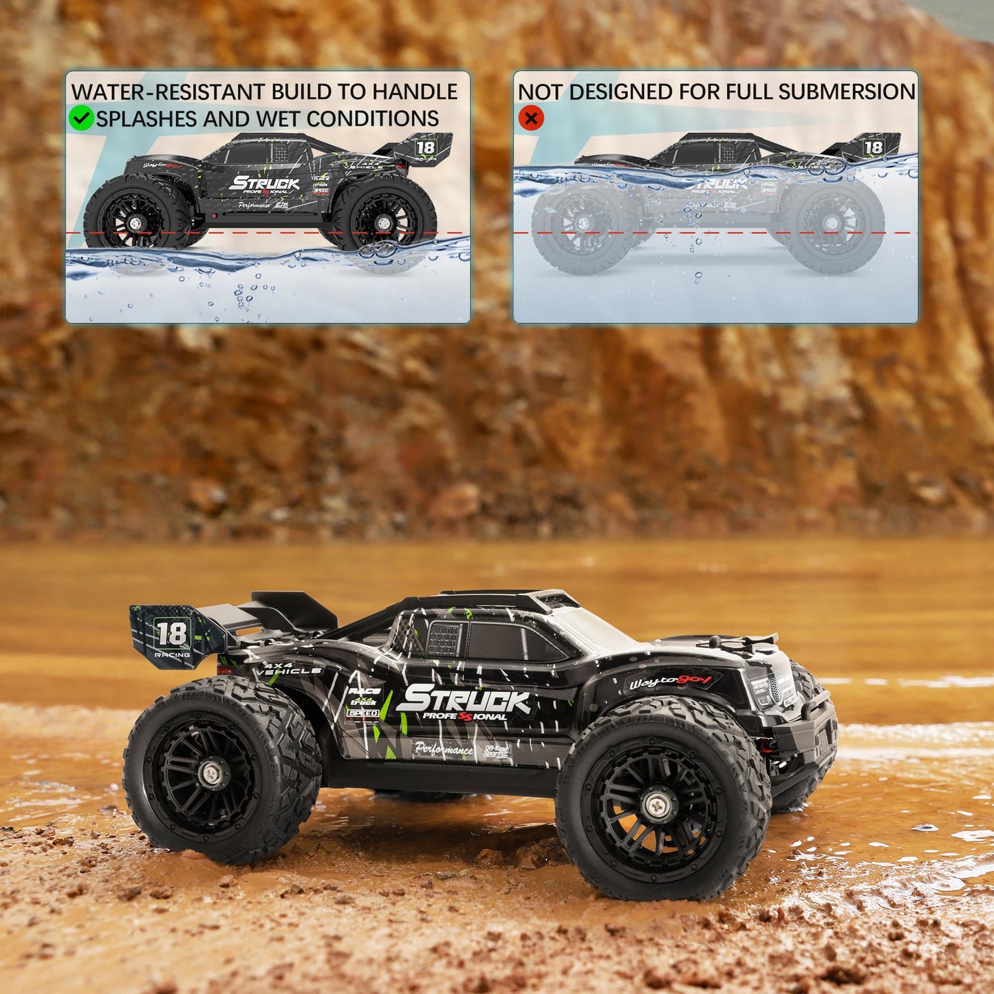 HAIBOXING 1:18 RC Car 18872 New Model RC Truck 4X4 Off-Road, 2.4GHz Remote Control Truck 36km/h Speed Splash Waterproof Electronics, Dual Li-Po Batteries Pre-installed and Spare in Box 35 Mins Runtime