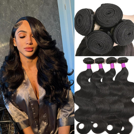 12A Body Wave Bundles Human Hair 4 Bundles Human Hair (16 18 20 22) Inch 100% Unprocessed Brazilian Virgin Hair Body Wave Human Hair Extensions Bundles Human Hair Natural Black (16 18 20 22)