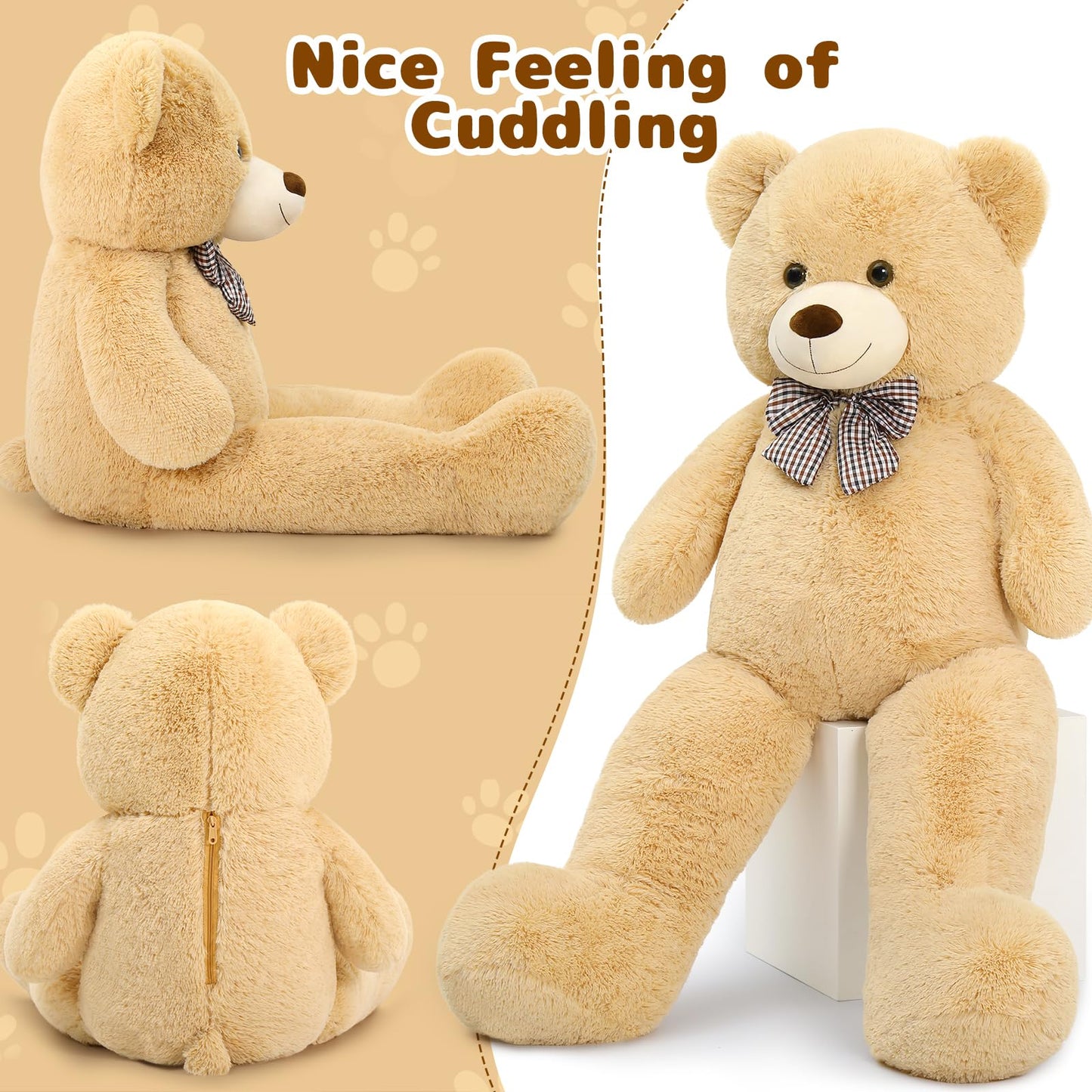 MaoGoLan Giant Teddy Bear 4 Feet, Ultra Soft Big Bear Stuffed Animal 47 Inch Tan Plush Teddy Bear Gift for Baby Shower, Birthday, Party, Valentine’s Day Decor