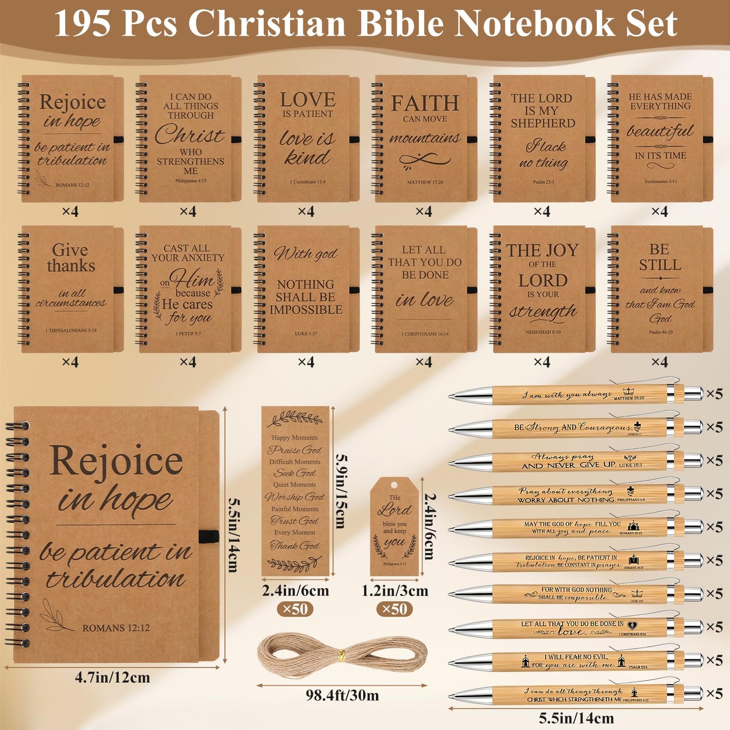 48 Pcs Christian Spiral Notebooks Bulk with Bible Verse Pens, Bookmarks - Faith Journal and Prayer Notebook Gift Set for Women, Church, Religious, Bible Study, Small Groups, Sunday School Gifts
