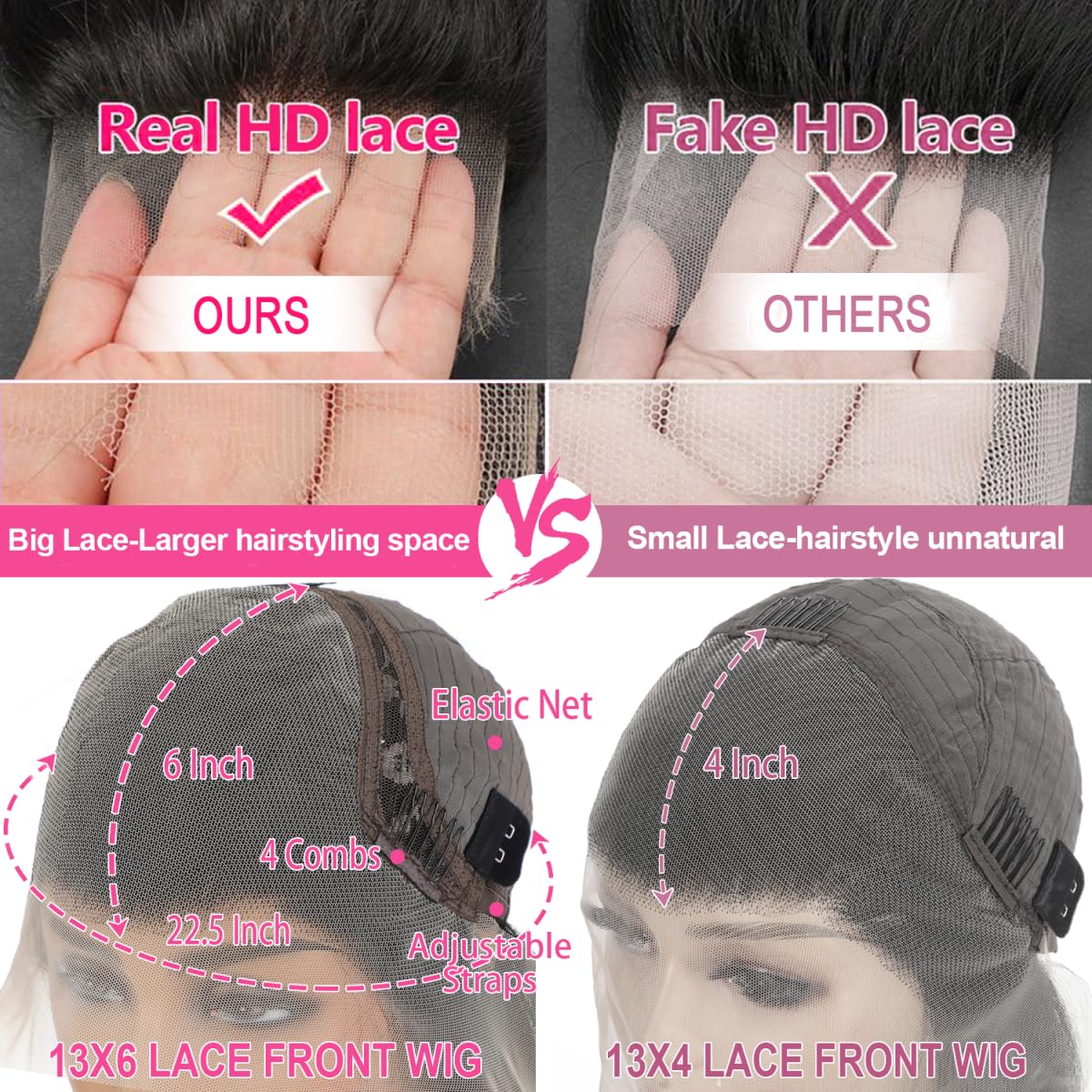 Smabuity 13x6 Body Wave Lace Front Wigs Human Hair Pre Plucked HD Transparent Lace Frontal Wigs Human Hair 180% Density Glueless Human Wigs with Baby Hair for Women 26 Inch