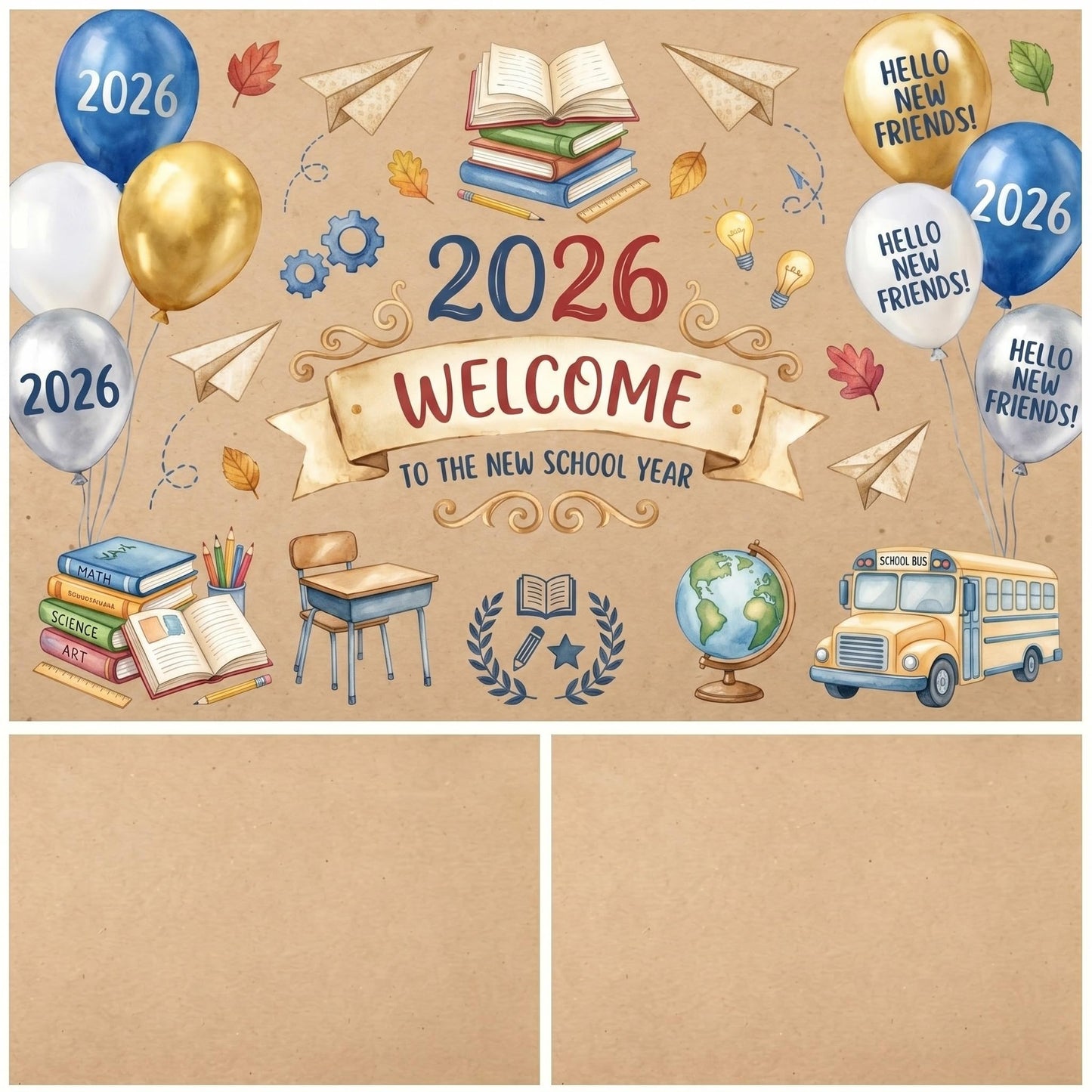 HunnmingRe 3 Pcs 3 x 4 Feet DIY Large Blank Brown Paper Banner 2026 Back to School Decoration Kraft Paint Paper for Classroom Display Wall Signs Birthday Wedding Summer Party Decor