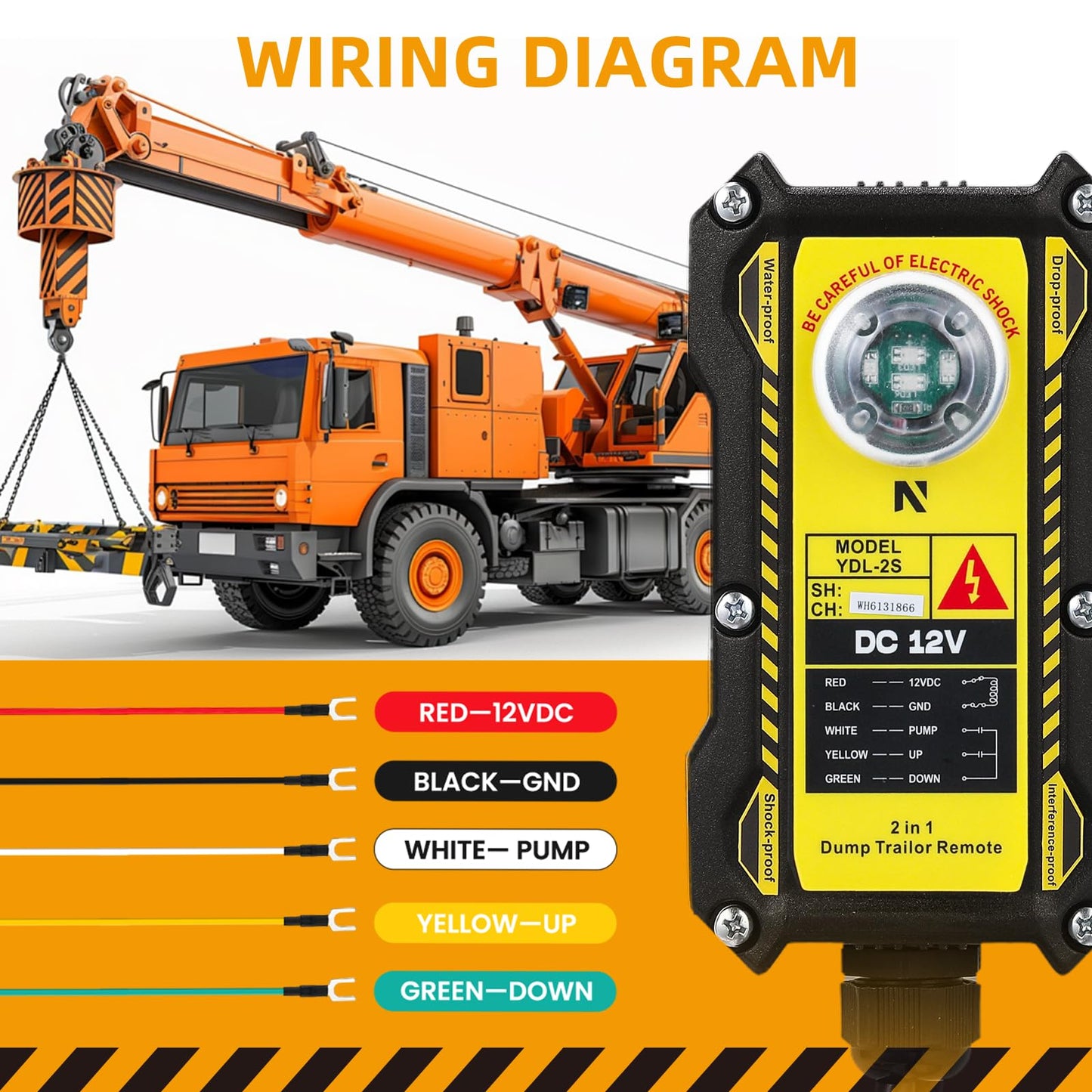 NEWTRY 2 in 1 Crane Remote, 12V Wireless Crane Remote Wire Dump Trailer Remote Control Industrial Crane Controller Hoist Truck Crane Up-Down Switch Control Station