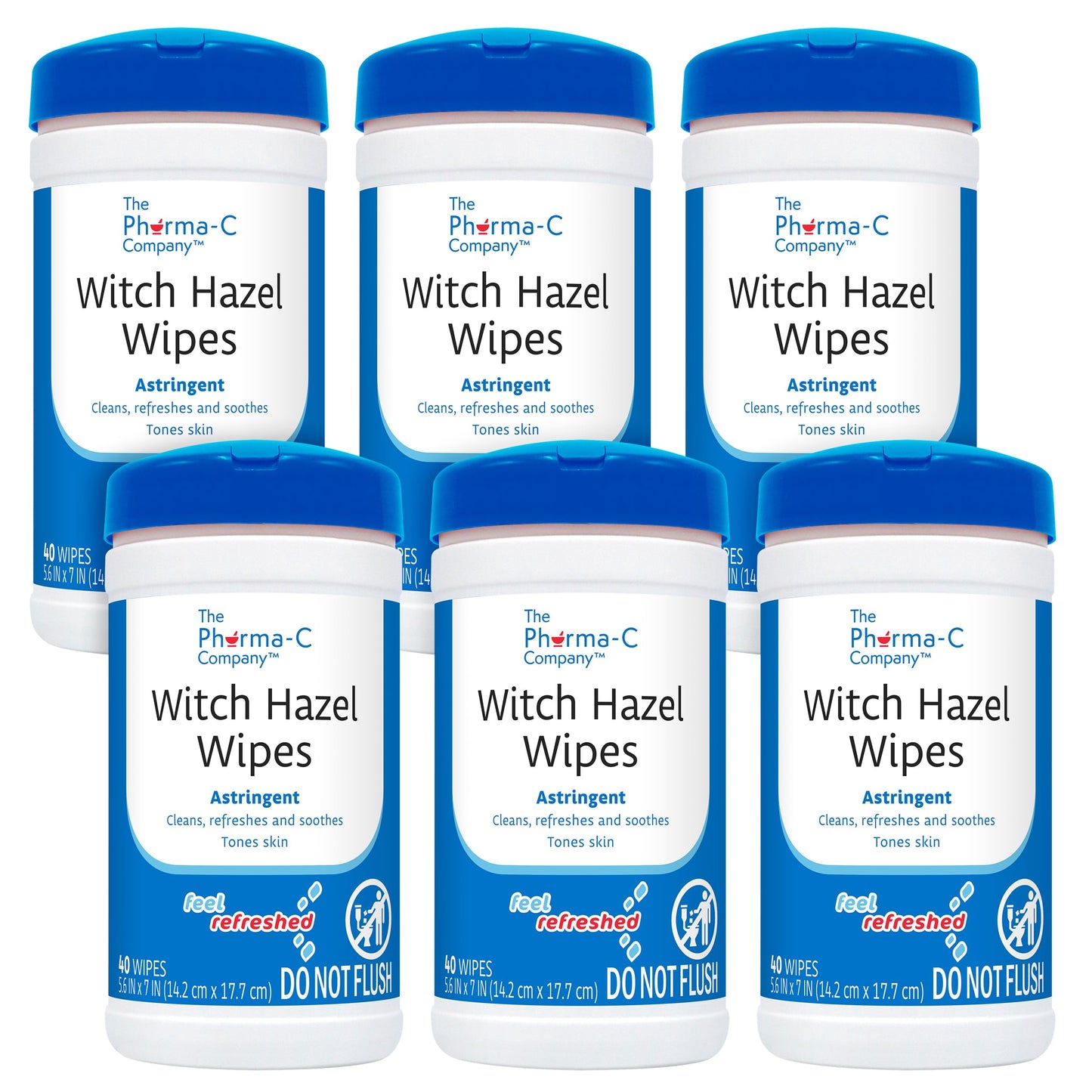 Pharma-C Witch Hazel Wipes [6 canisters] - Daily Toner & Astringent Cleansing Cloths for Face