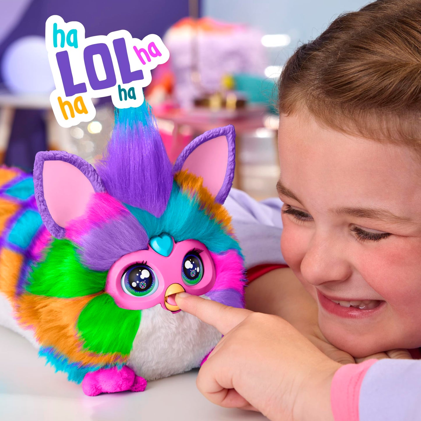 Furby DJ Furby Interactive Toy, Neon Star, Snuggly Electronic Plush, Music, Lights, Motion, & Games, Speaks English & Furbish, 32 in/81 cm Long, 6+ (Amazon Exclusive)