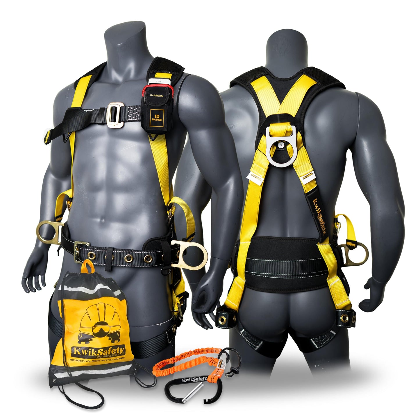 KwikSafety - Charlotte, NC - TYPHOON Safety Harness [CUSHIONED BACK & SHOULDER SUPPORT] ANSI OSHA Full Body Fall Protection Work Equipment Construction Tower Climbing Roofing Scissor Lift