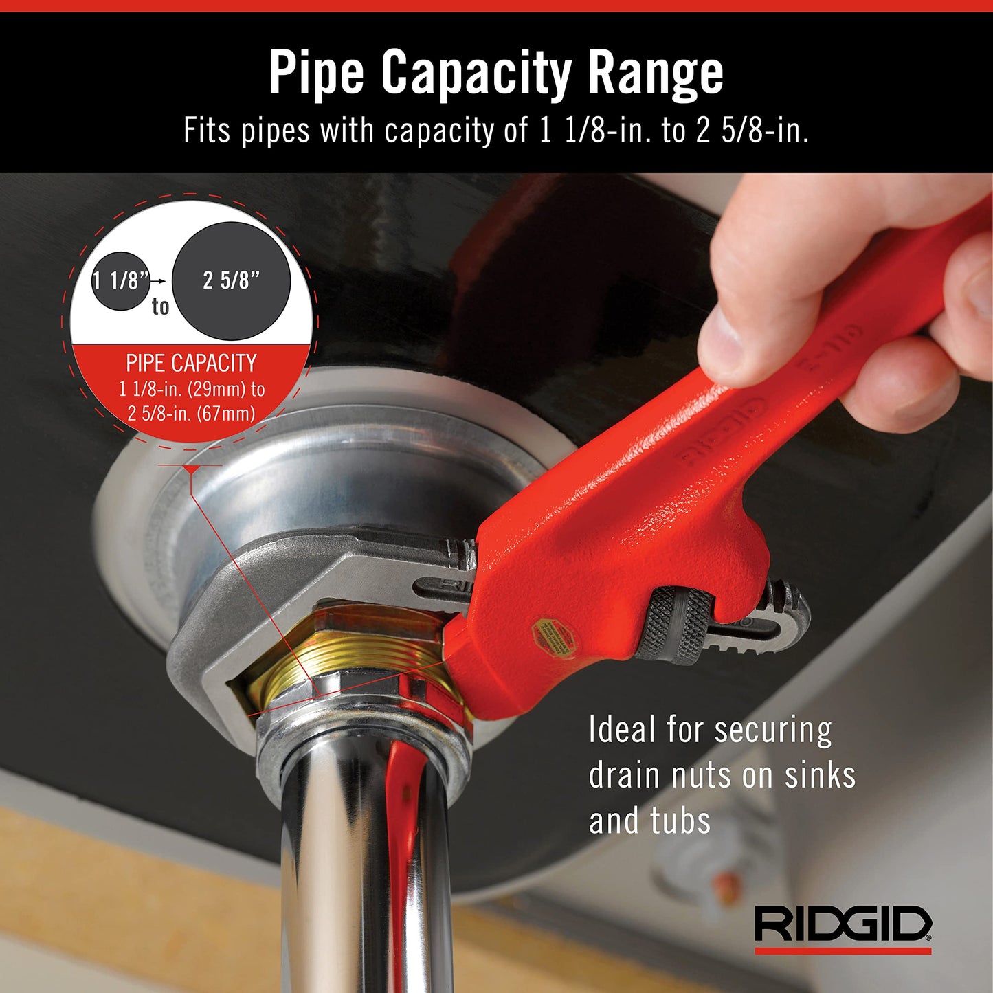 RIDGID 31305 Model E-110 9.5" Offset Hex Jaw Pipe Wrench, Red, Made in The USA