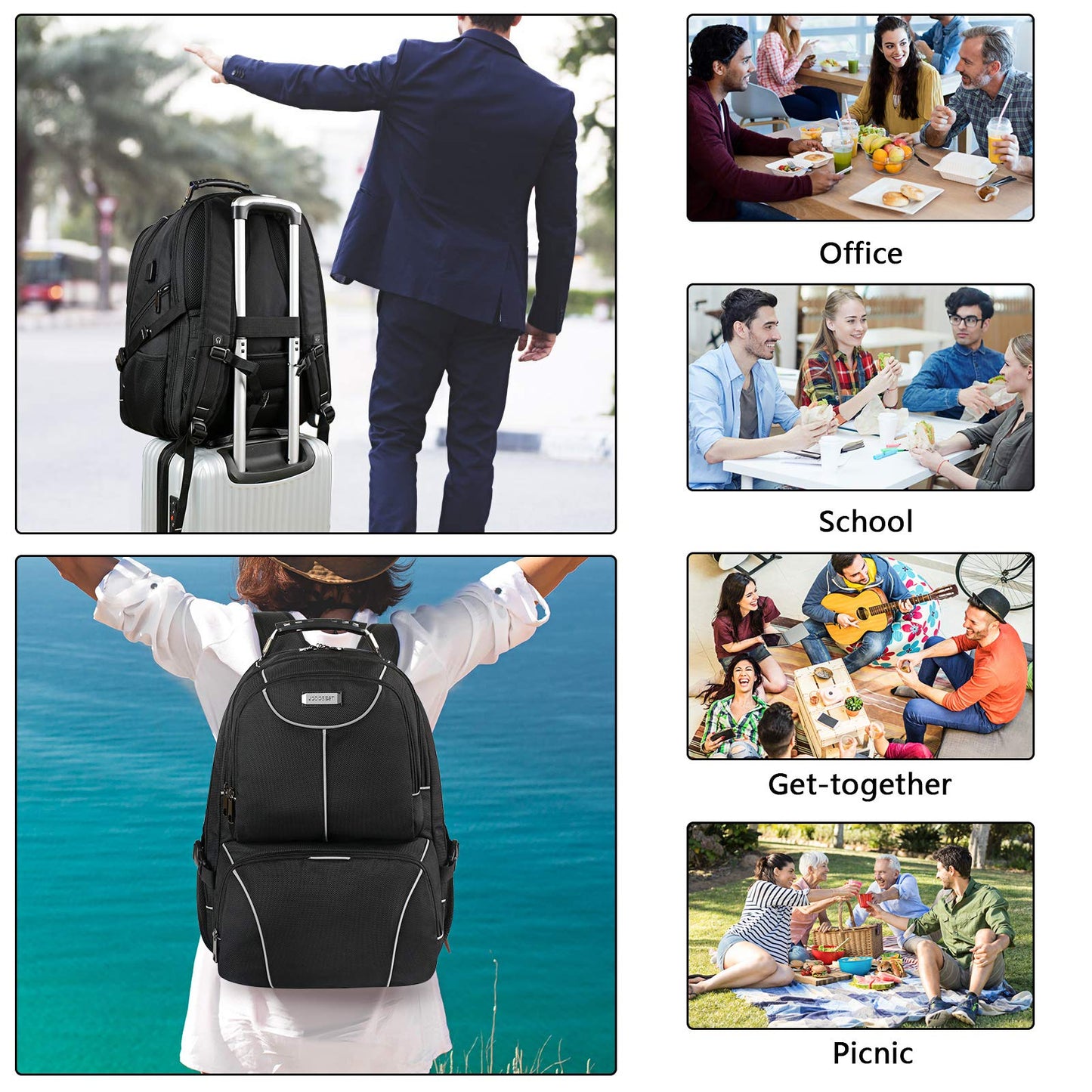 VECKUSON Lunch Bag Backpack, Insulated Cooler Lunch Box Backpack, Extra Large Travel Laptop Backpack TSA Friendly RFID Computer College bag with USB Port for Women Men Fits 17.3 Inch Laptop