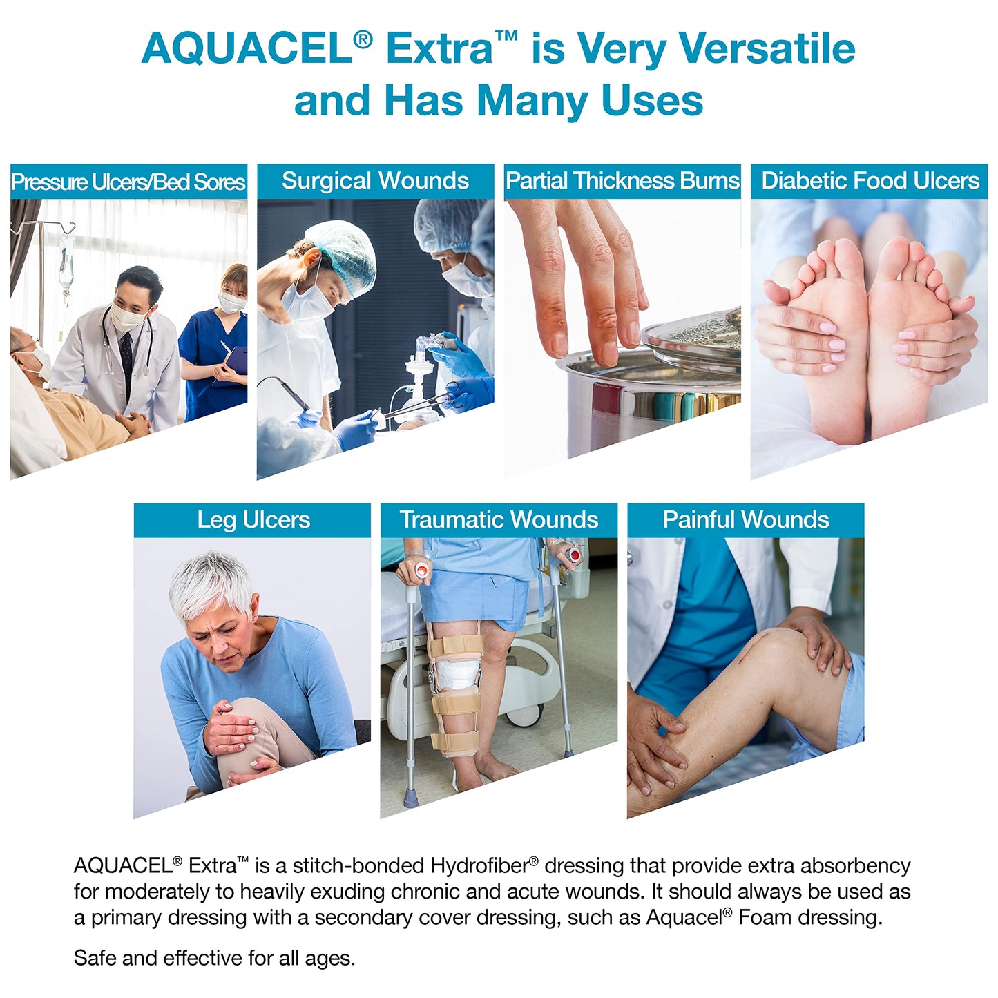 ConvaTec AQUACEL Extra 6"x6" Hydrofiber Absorbant Dressing for Moderate to Highly Exuding Wounds, Non-Woven Two-Dimensional Strengthening Fibers, Square, 5ct Box