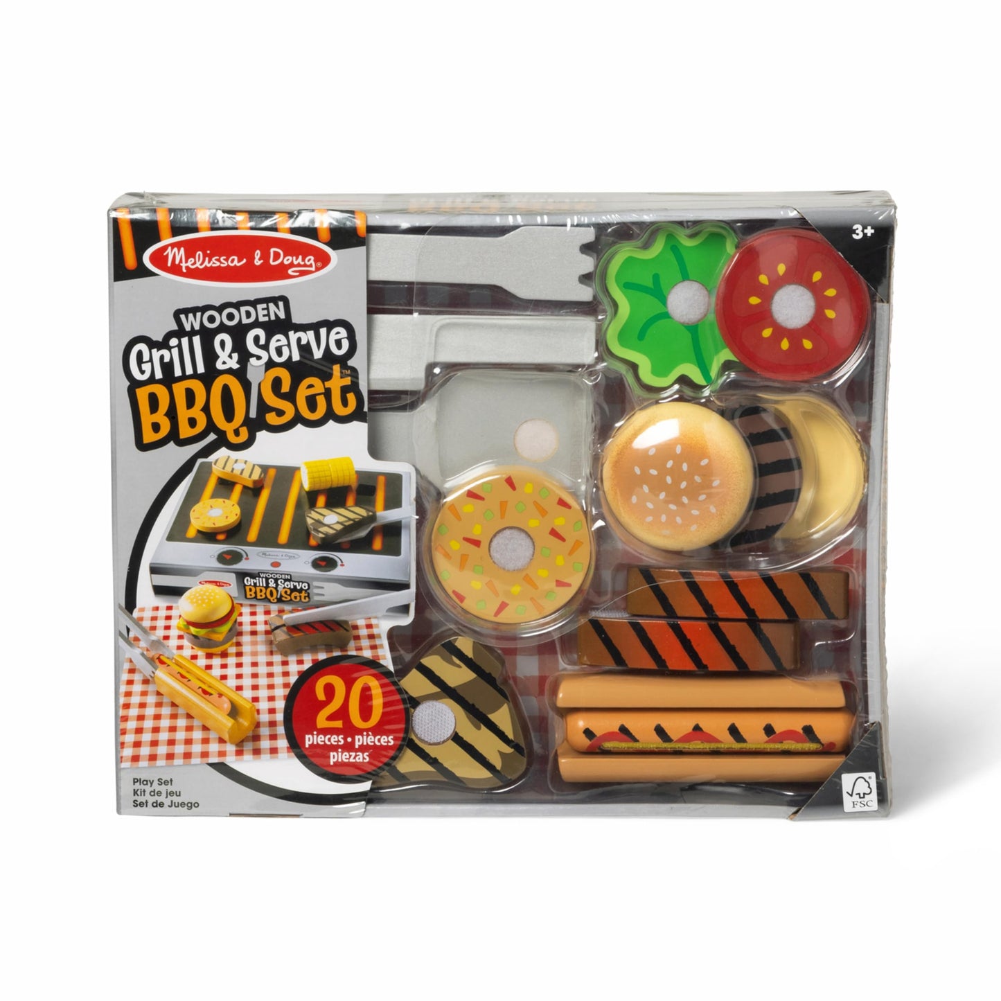 Melissa & Doug Grill and Serve BBQ Set (20 pcs) - Wooden Play Food and AccessoriesHot Dog Toy BBQ Play Kitchen Food for Ages 3+