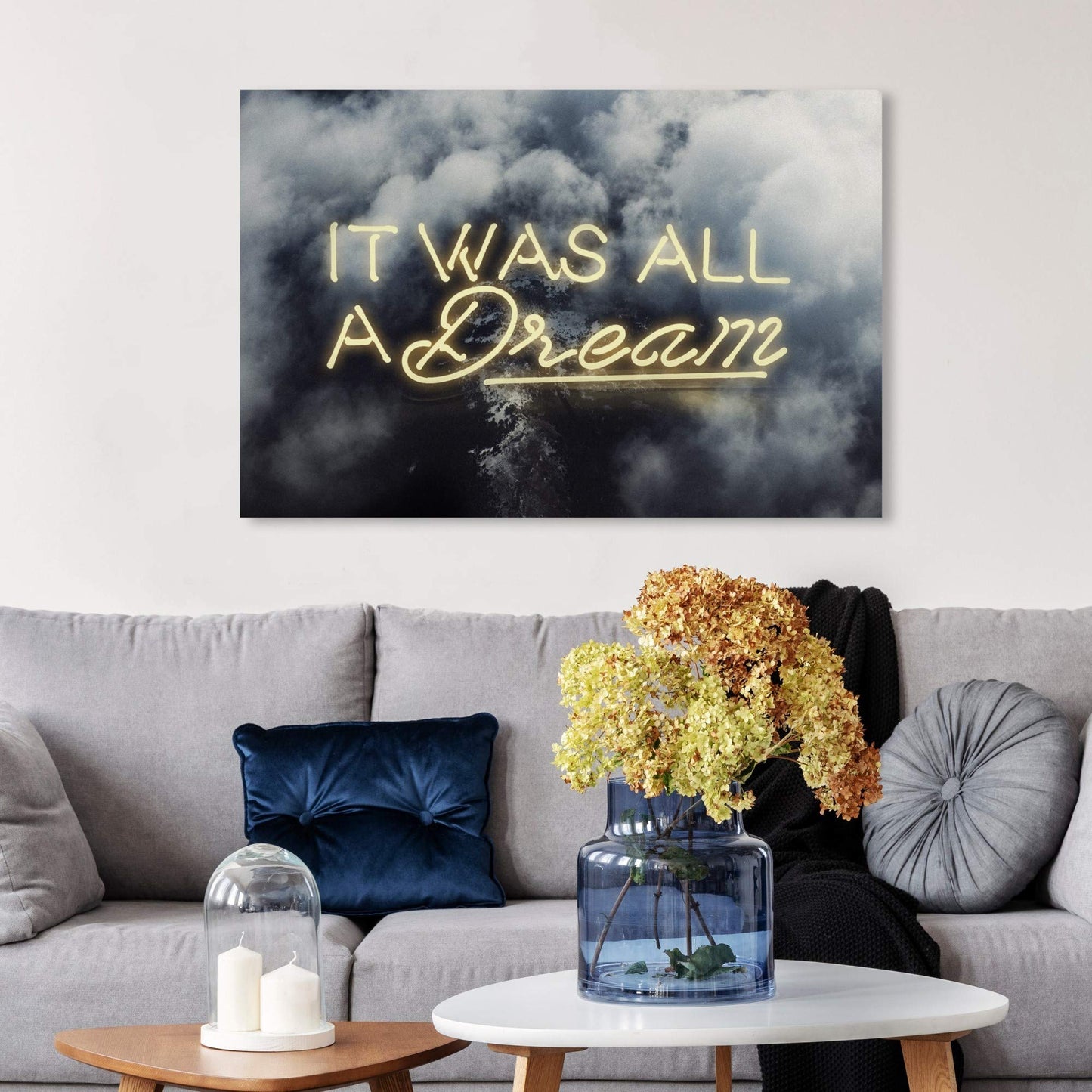 The Oliver Gal Artist Co. Typography and Quotes Wall Art Canvas Prints 'IT was All A Dream Home Décor, 36 in x 24 in, Yellow, Gray