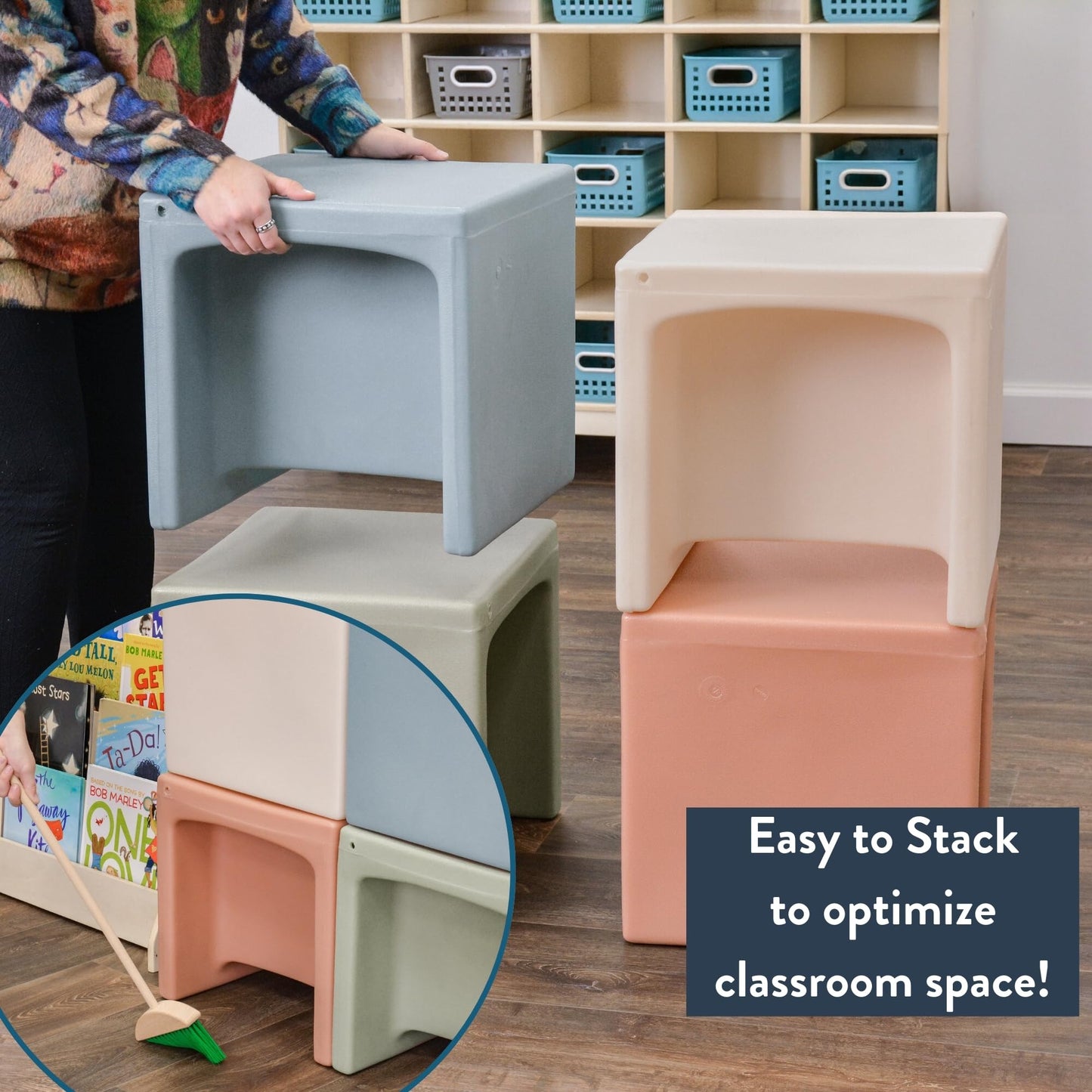 Children's Factory 3-in-1 Cube Chair for Kids, Flexible Seating Classroom Furniture, 1-Pack, Coastal Green