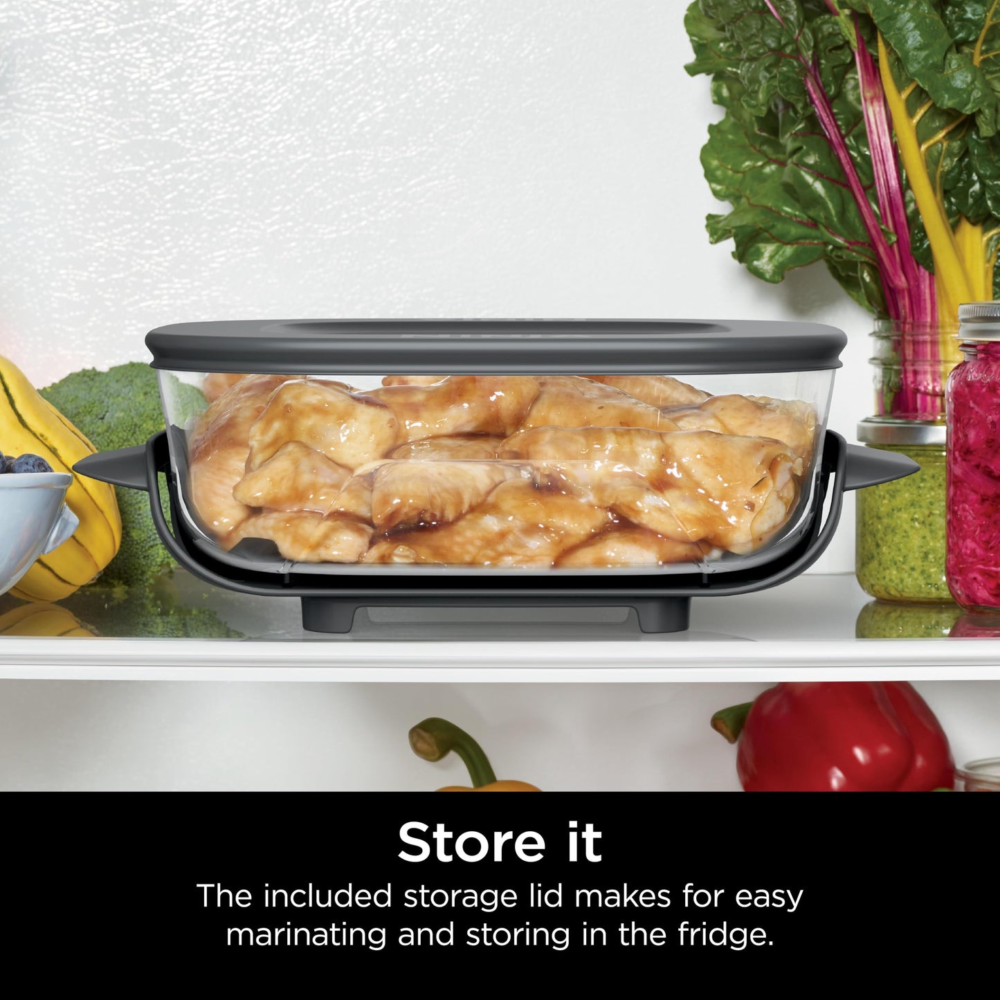 Ninja 2.5-QT CleanCrisp™ Glass Container with Storage lid, Compatible Crispi Portable Cooking System, Microwave, Freezer & Dishwasher Safe, PFAS & PTFE Free Glass Cooking Surface, XSKSFNMED