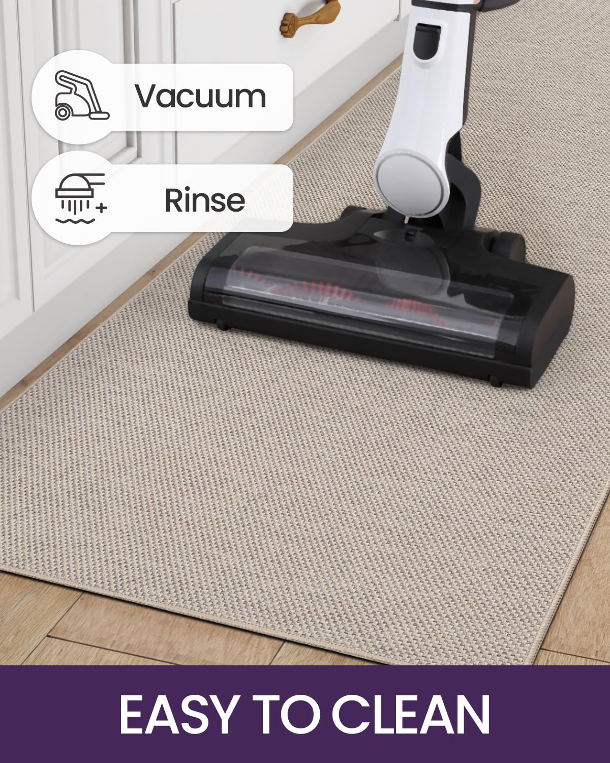 DEXI Kitchen Rugs Non Slip Washable, 24x36+24x82 Absorbent Floor Mats Thin, Soft Carpet Runner for Sink Laundry, Set of 2, Beige