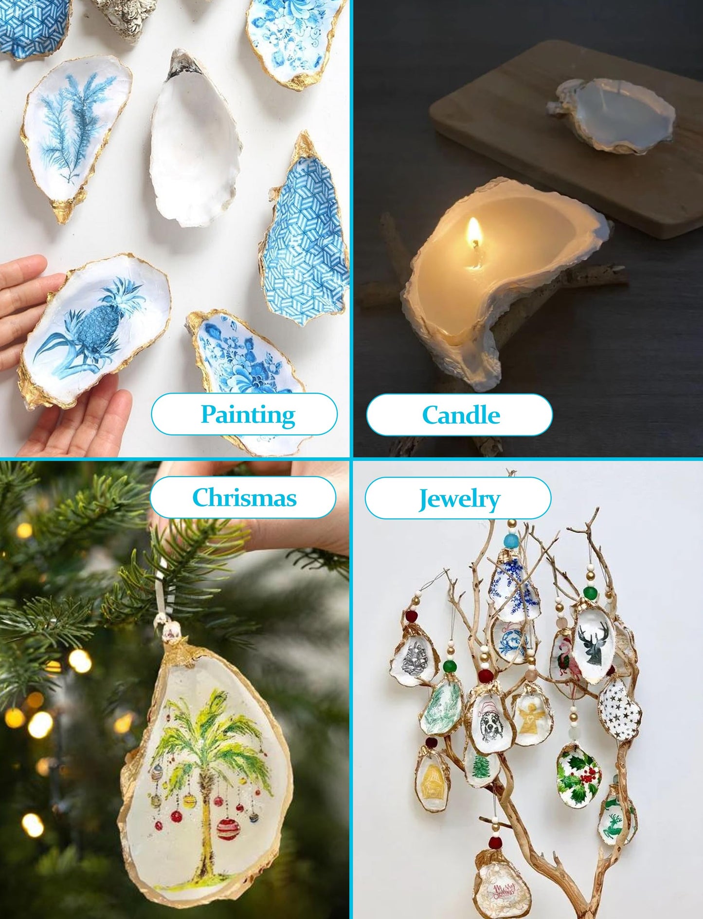 30Pcs Oyster Shells for Crafts， 4"-5" Large Oyster Shell for Crafts，Oyster Shells for Christmas 、Painting、 Beach Themes、 Wedding, Home Shells for Decoration and Sea Shells for Crafting