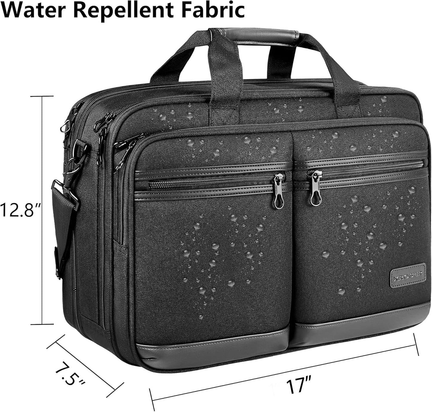 KROSER Laptop Bag Stylish Laptop Briefcase Fits Up to 17.3 Inch Expandable Water-Repellent Shoulder Messenger Bag Computer Bag with RFID Pockets for Business/Travel/College/Men/Women-Black