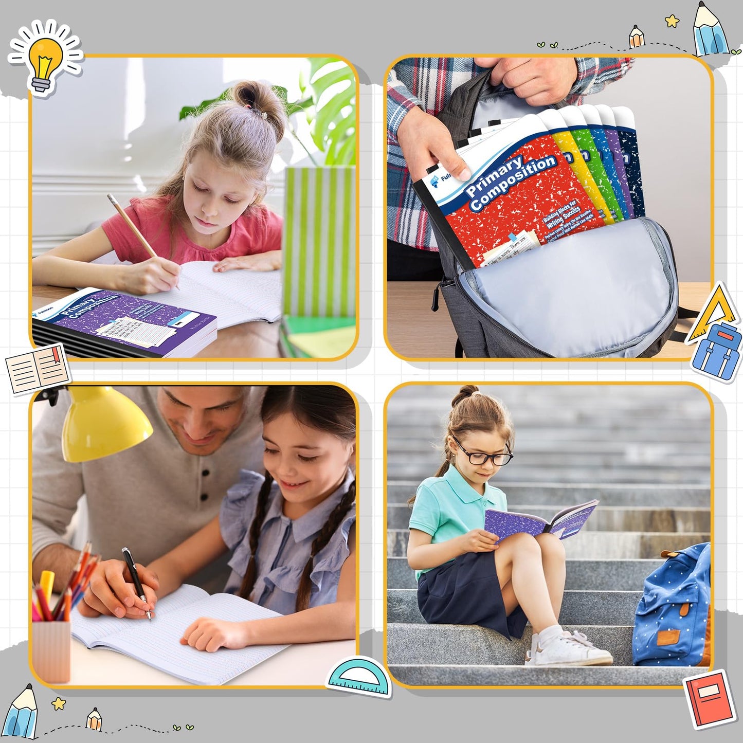48 Pack Primary Composition Notebook,Grade K-2 Journal Wide 3 Line Ruled,80 Pages,Marble Cover,7-1/2" x 9-3/4" Primary Writing Notebook for Kindergarten Preschool,1st 2nd Grad (Mix Color)