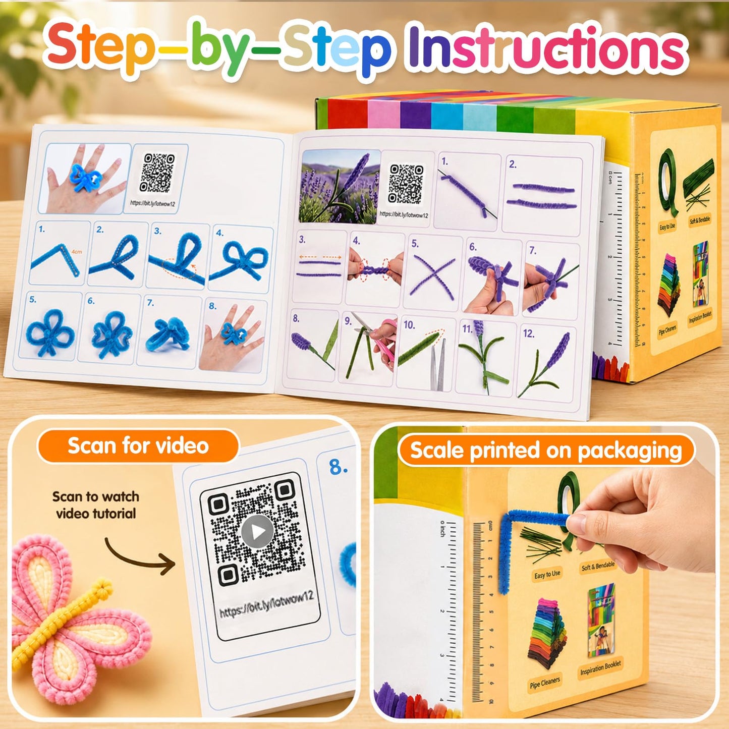LOTWOW 1200PCS Pipe Cleaners Bulk 30 Colors, 18 DIY Projects & Video Guides
