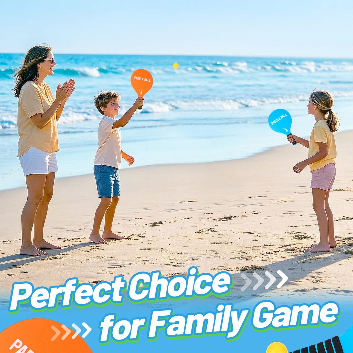 Beeplove 2 Paddle Ball Sets - Funny Paddleball Rackets Game, Outdoor Sports Toys for Kids Adults Family Games Yard Lawn Party Supplies(4 Paddles, 4 Balls, 2 Drawstring Bags)