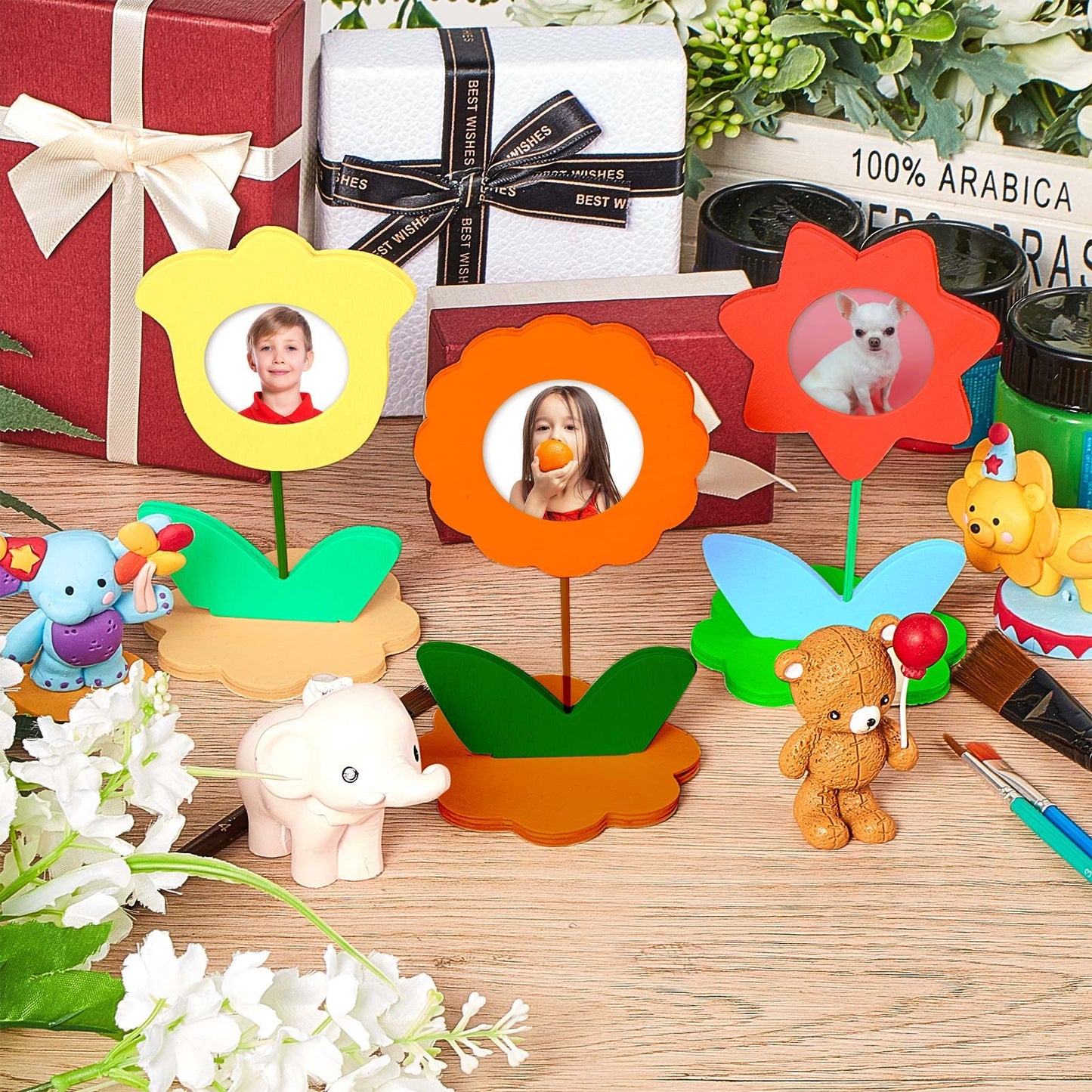 Juexica 24 Pcs DIY Wood Flower Shape Picture Frames Unfinished Solid Wood Picture Frames Painting Crafts Wooden Photo Frame for Kids Birthday Gift Arts Activities Decorative DIY Projects