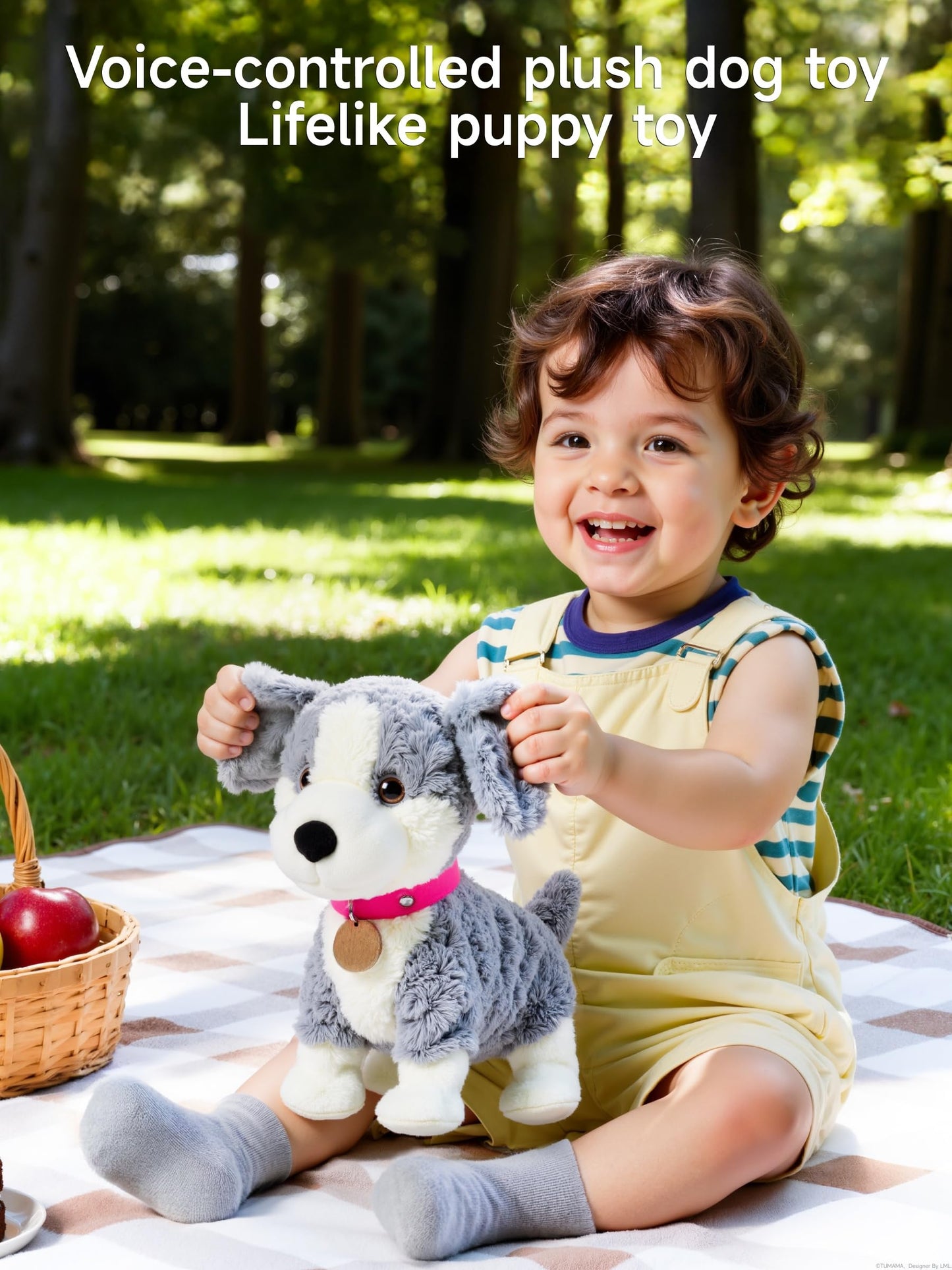 eJog Pup Electronic Interactive Plush Dog, Realistic Robot Puppy Toy, Singing, Walking, Talking, Barking, Tail-Wagging, Voice-Activated Control Stuffed Animal Pet Toys Gift for Baby