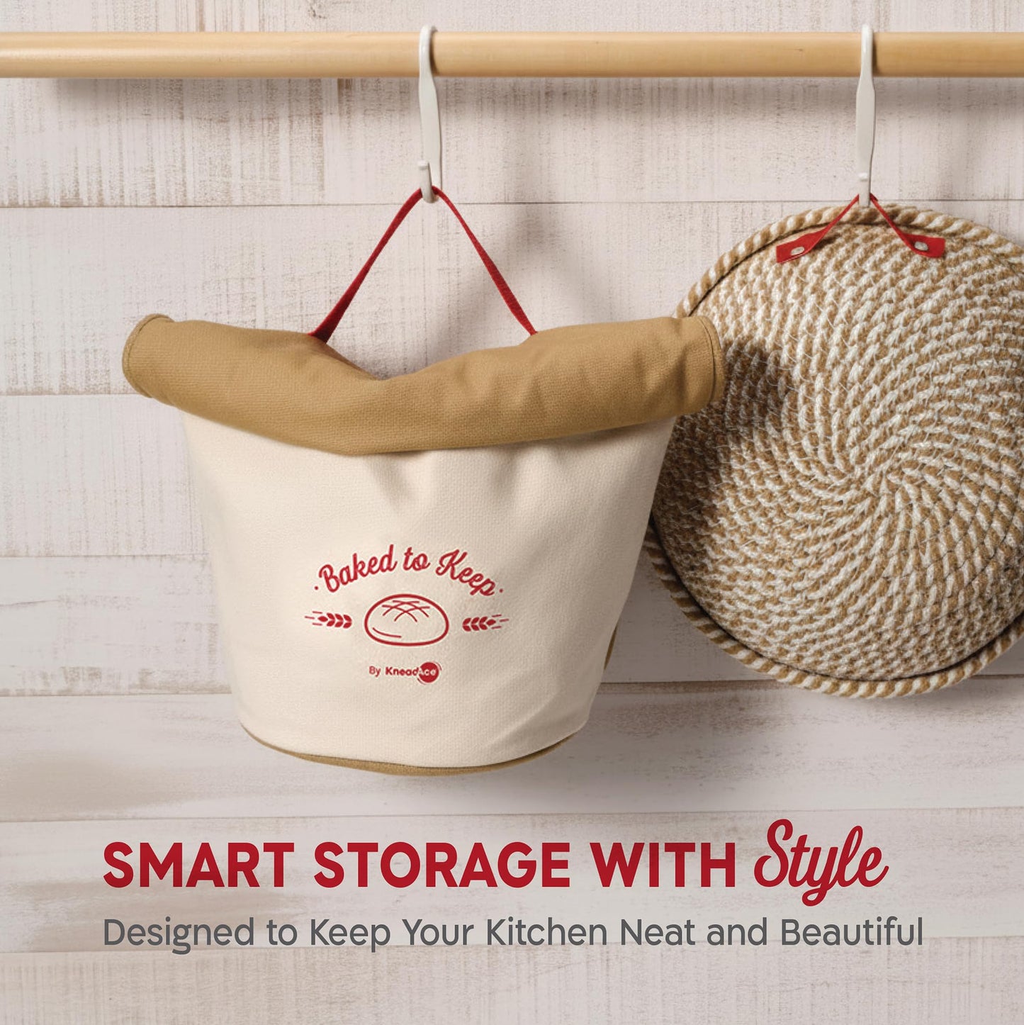 KNEADACE Bread Bags for Homemade Bread -Stylish Sourdough Bread Storage with Roll-Top Design, 100% Cotton & Food-Safe Lining, Eco-Friendly, Gift For Bakers & Home Bakers (2 Pack)