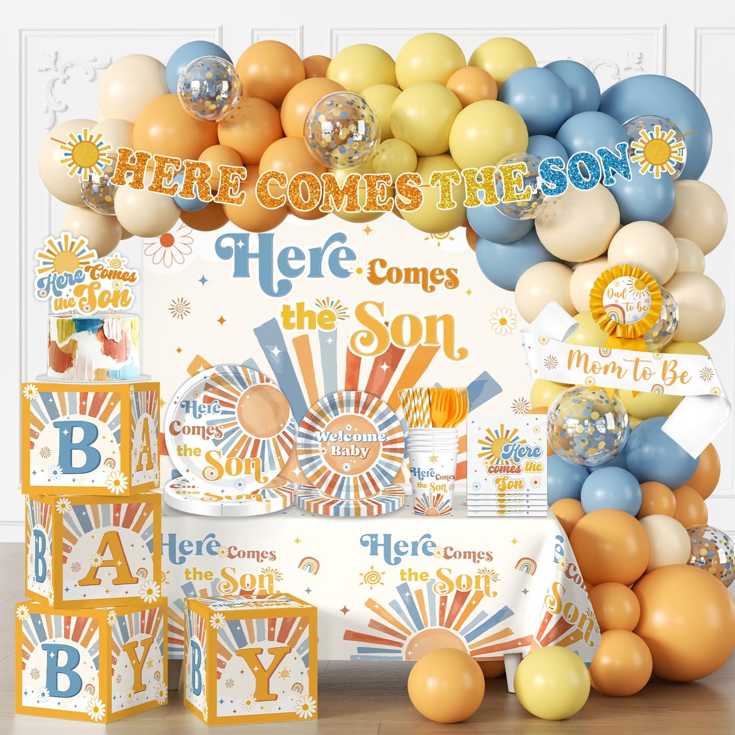 Here Comes The Son Baby Shower Decor, Retro Sun and Sunshine Themed Baby Shower Decorations Boy Boho Retro Baby Boy Shower Decor Oh Boy Shower Party Supplies