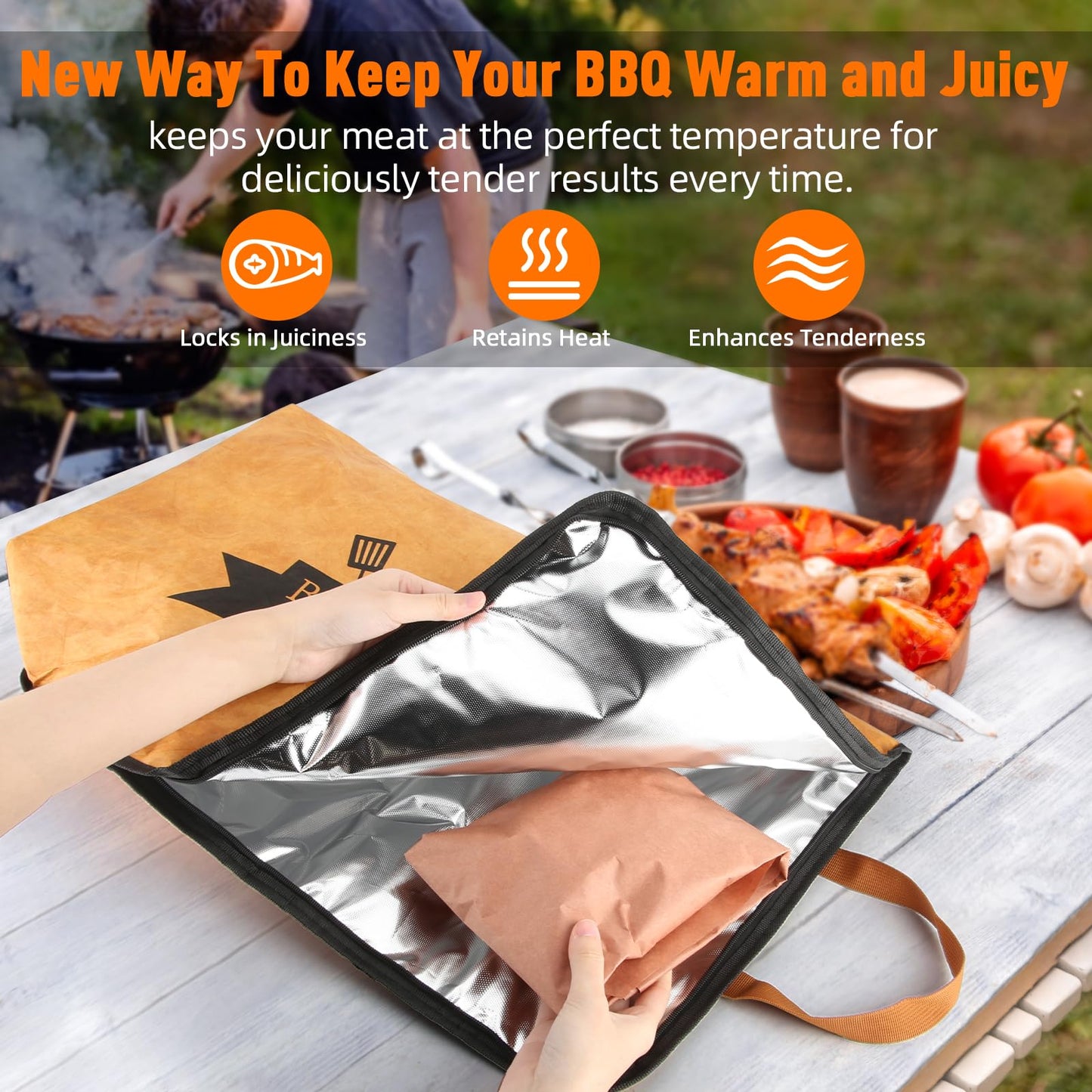 BBQ Blanket for Resting Meat-Air Fryer/Dough/Kitchen/Smoker Accessories Party Picnic Camping-Insulated Bag for Brisket/Pork Shoulder/Turkey-Anniversary Birthday Gift for Men (23in)