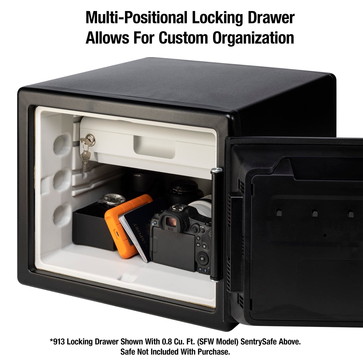 SentrySafe Locking Drawer for SFW082 and SFW123 Safes, Multi-Positional Shelf Accessory for 0.8 and 1.2 Cubic Feet Safes, 913