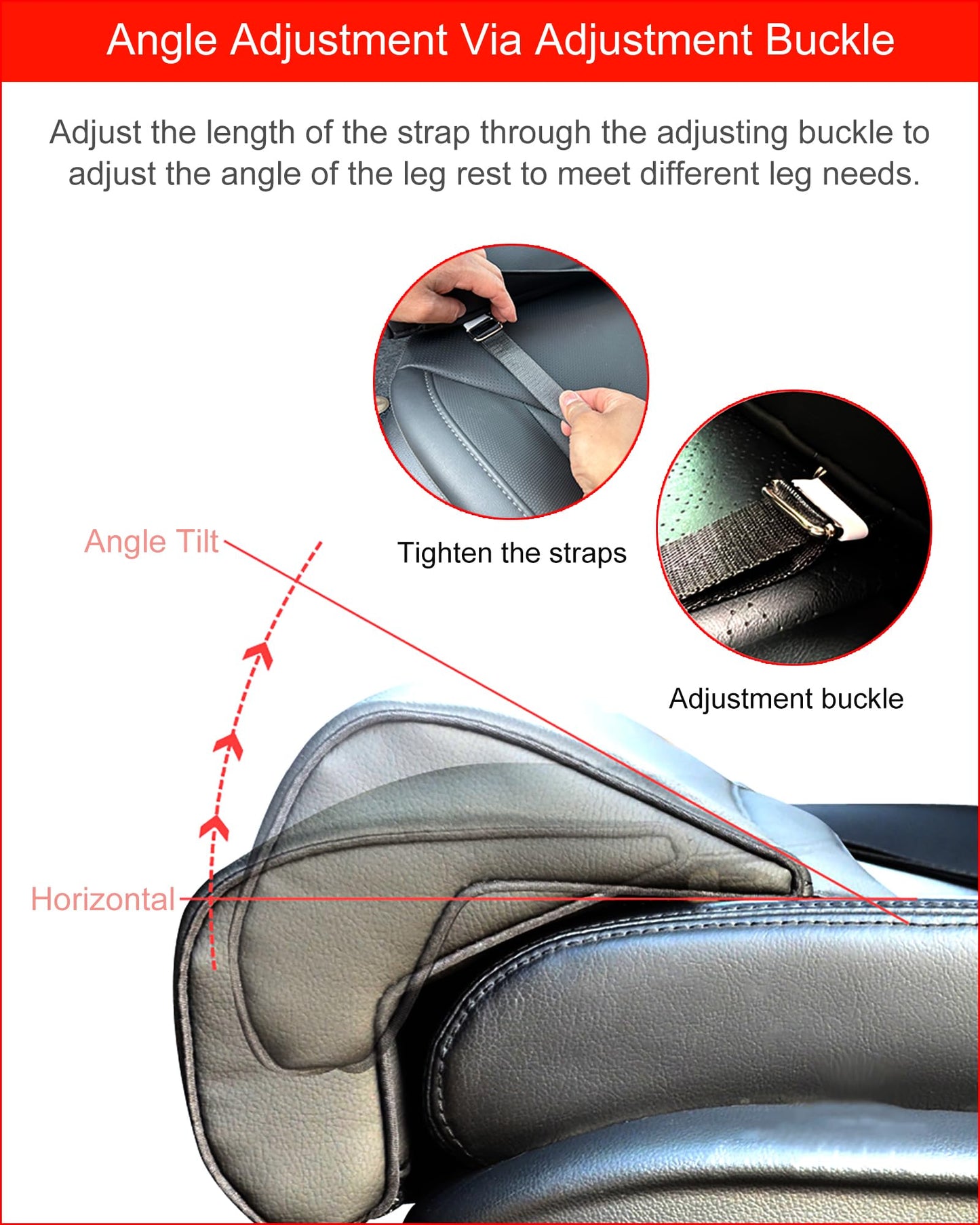 Pianotlbosx Car Leg Extender Leg Support for Driving, Car Front Seat Thigh Extender Support Cushions, Adjustable Length/Height/Angle Leg Rest Pillow for Cars Office (Black)