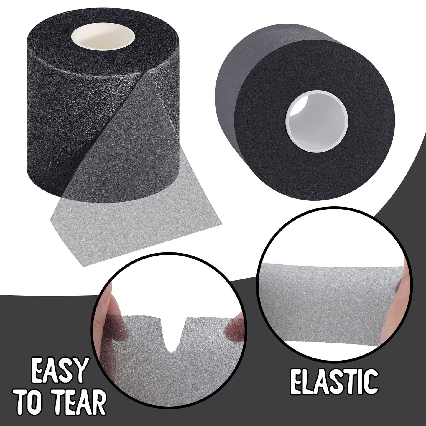 24 Pieces Foam Underwrap Tape Sports Prewrap Athletic Tape Foam Pre Wrap for Ankles Wrists Hands and Knees(Black)