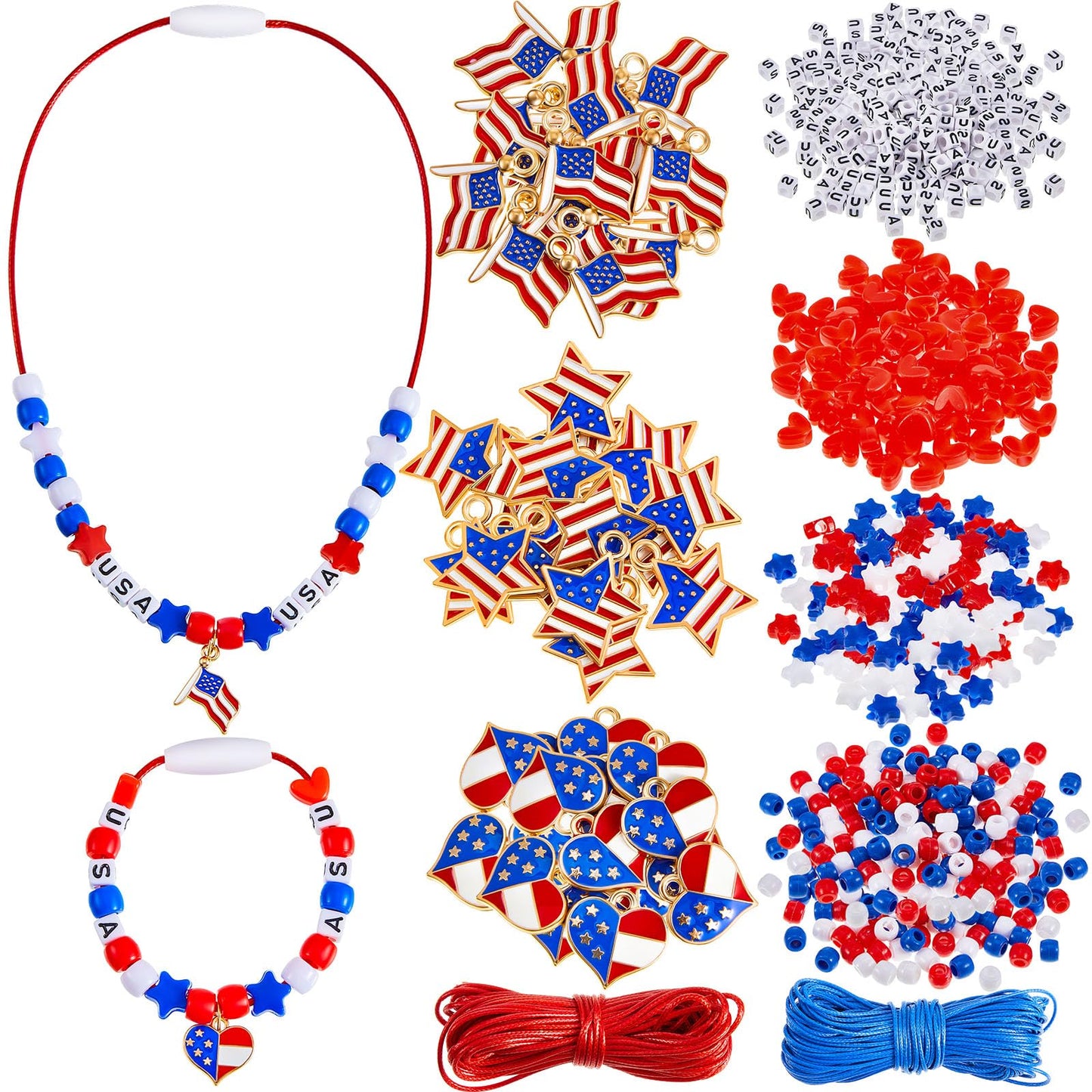 Deekin 4th of July Kids Patriotic Jewelry Craft Kits for Independence & Memorial Day, Veteran's Day - DIY Funny Home Activities (60 Set)