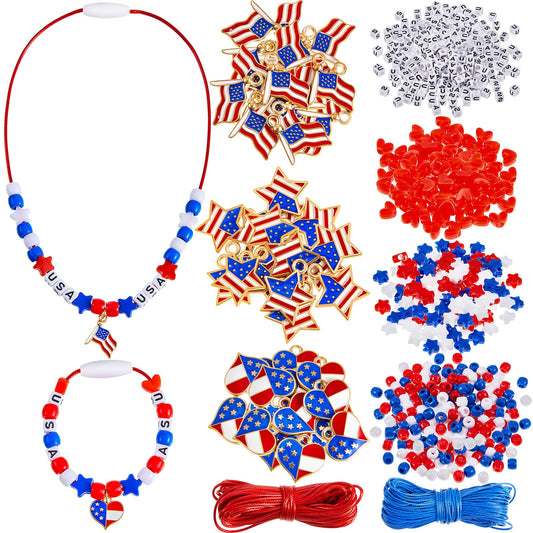Deekin 4th of July Kids Patriotic Jewelry Craft Kits for Independence & Memorial Day, Veteran's Day - DIY Funny Home Activities (60 Set)
