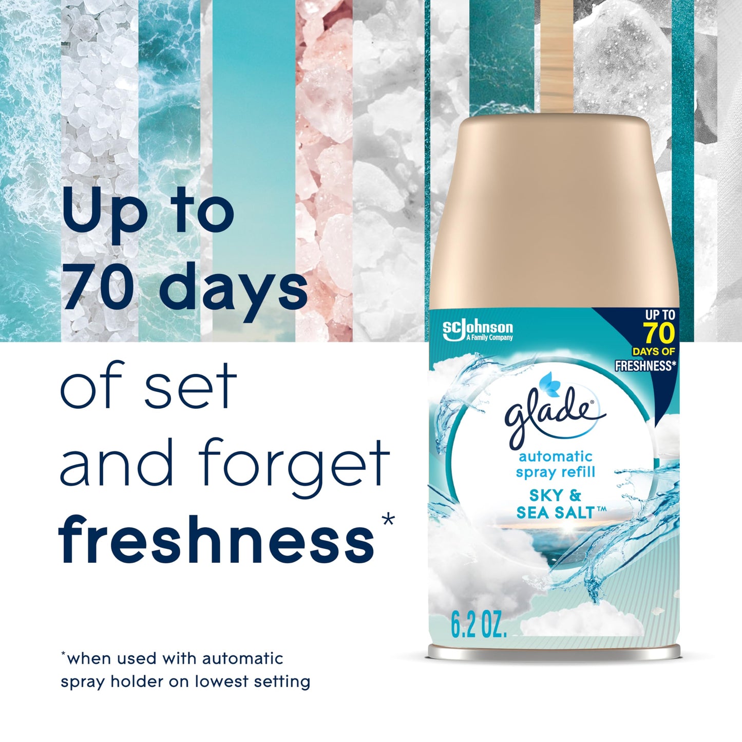 Glade Automatic Spray Refill, Sky & Sea Salt, Scented Air Freshener for Home and Bathroom, 6.2 Oz, 6 Count